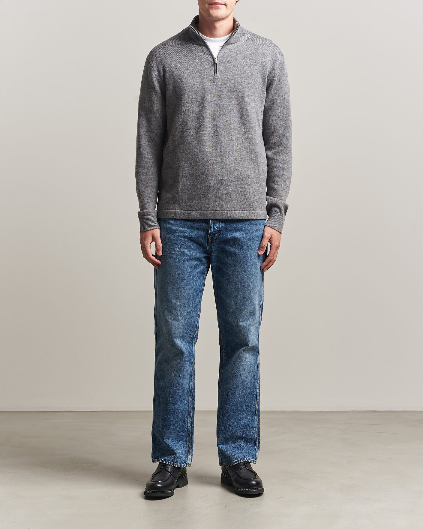 Uomini | Maglieria | Tiger of Sweden | Travis Wool Half Zip Concrete Melange