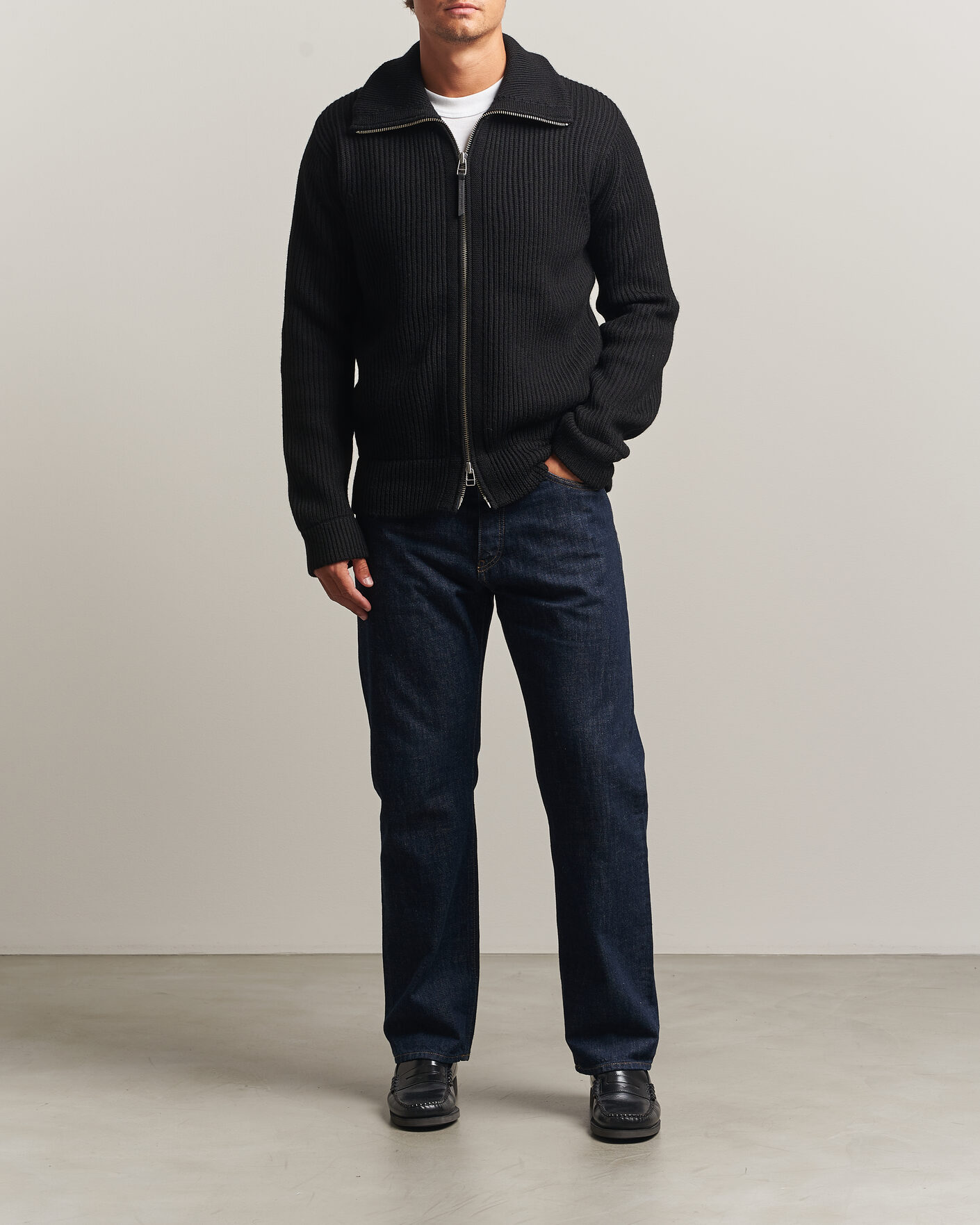 Uomini | Maglieria | Tiger of Sweden | Niall Wool Heavy Knitted Full Zip Black