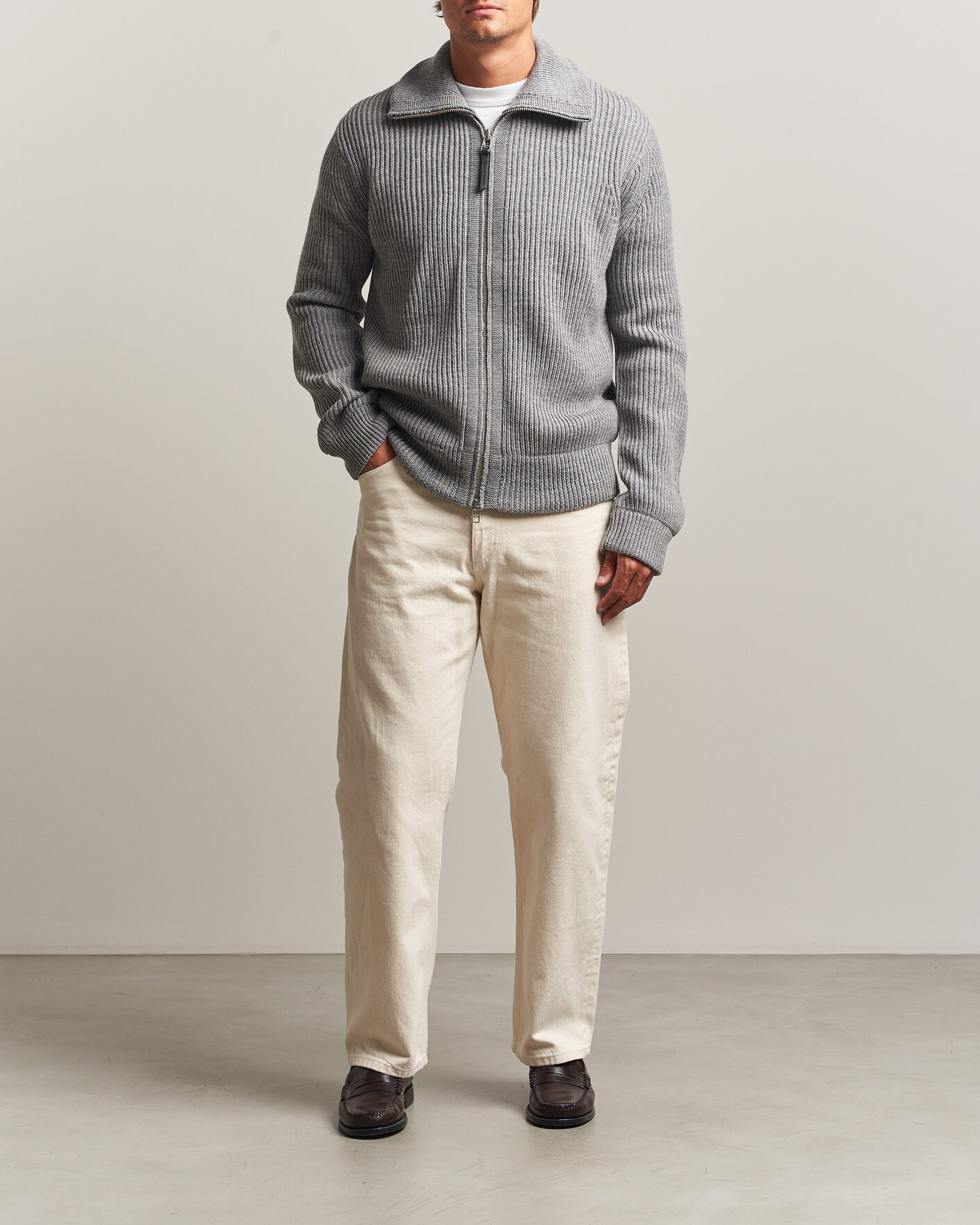 Uomini | Maglieria | Tiger of Sweden | Niall Wool Heavy Knitted Full Zip Grey Melange