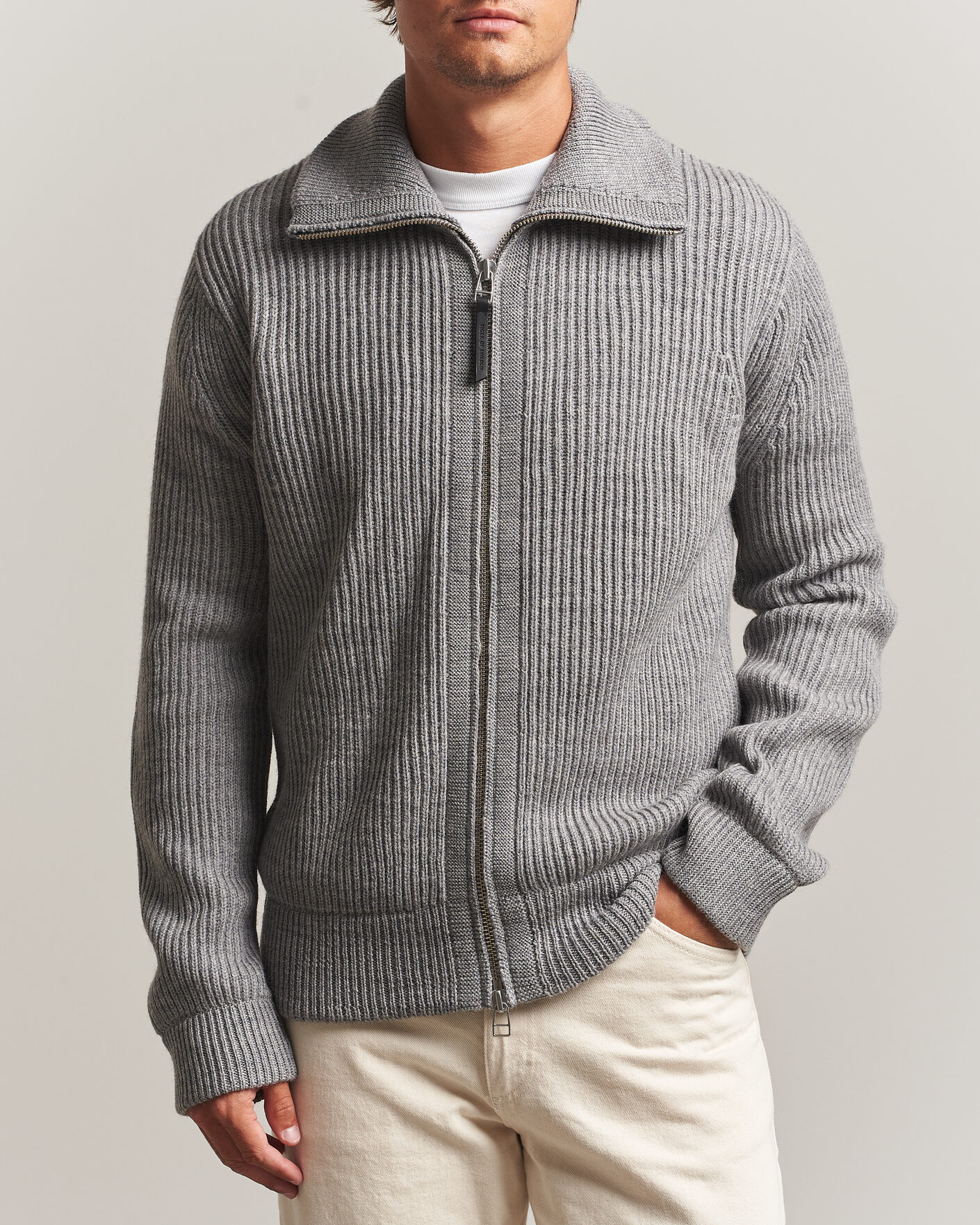 Uomini | Maglieria | Tiger of Sweden | Niall Wool Heavy Knitted Full Zip Grey Melange