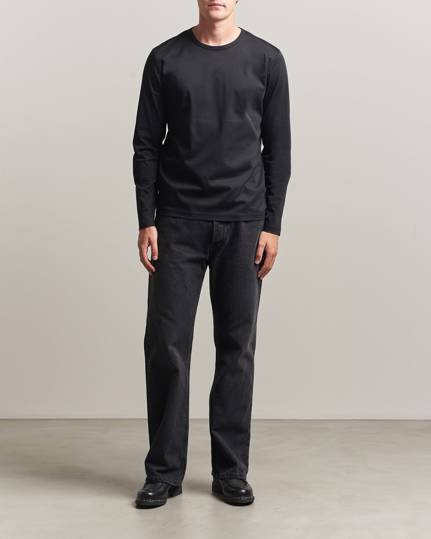 Uomini | T-shirt | Tiger of Sweden | Olaf Mercerized Cotton Long Sleeve T-Shirt Black