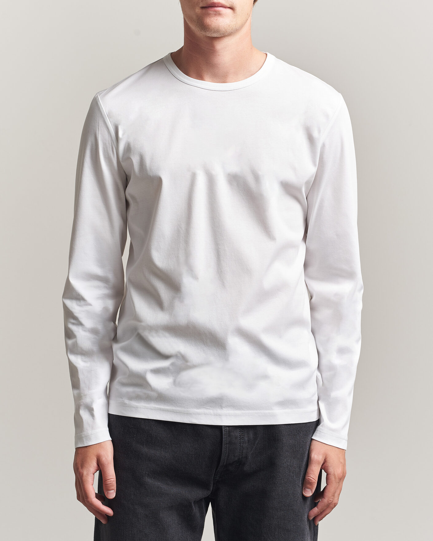 Uomini | T-shirt | Tiger of Sweden | Olaf Mercerized Cotton Long Sleeve T-Shirt Pure White