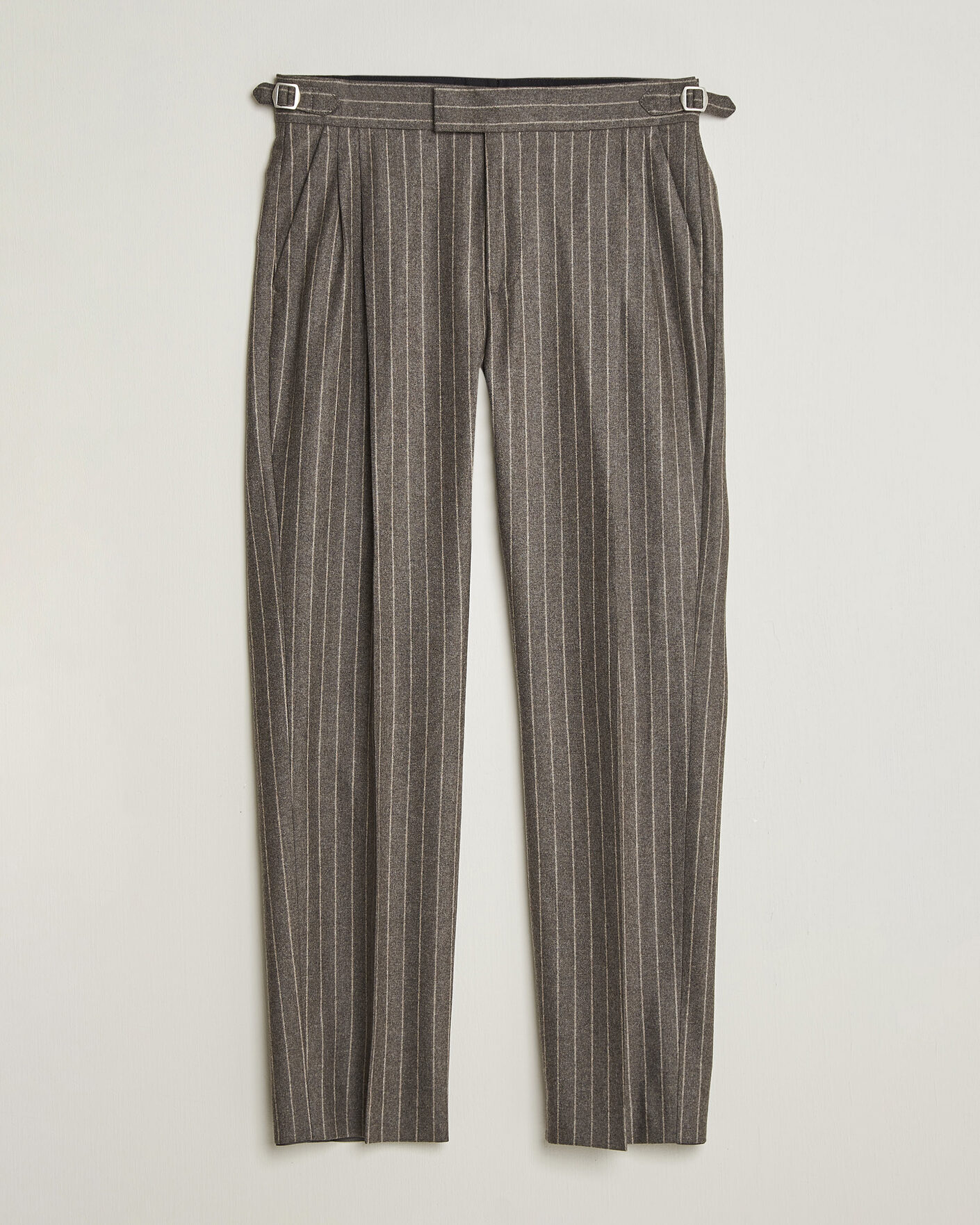 Uomini | Pantaloni | Tiger of Sweden | Theo Wool Pleated Pinstriped Trousers Grey Brown