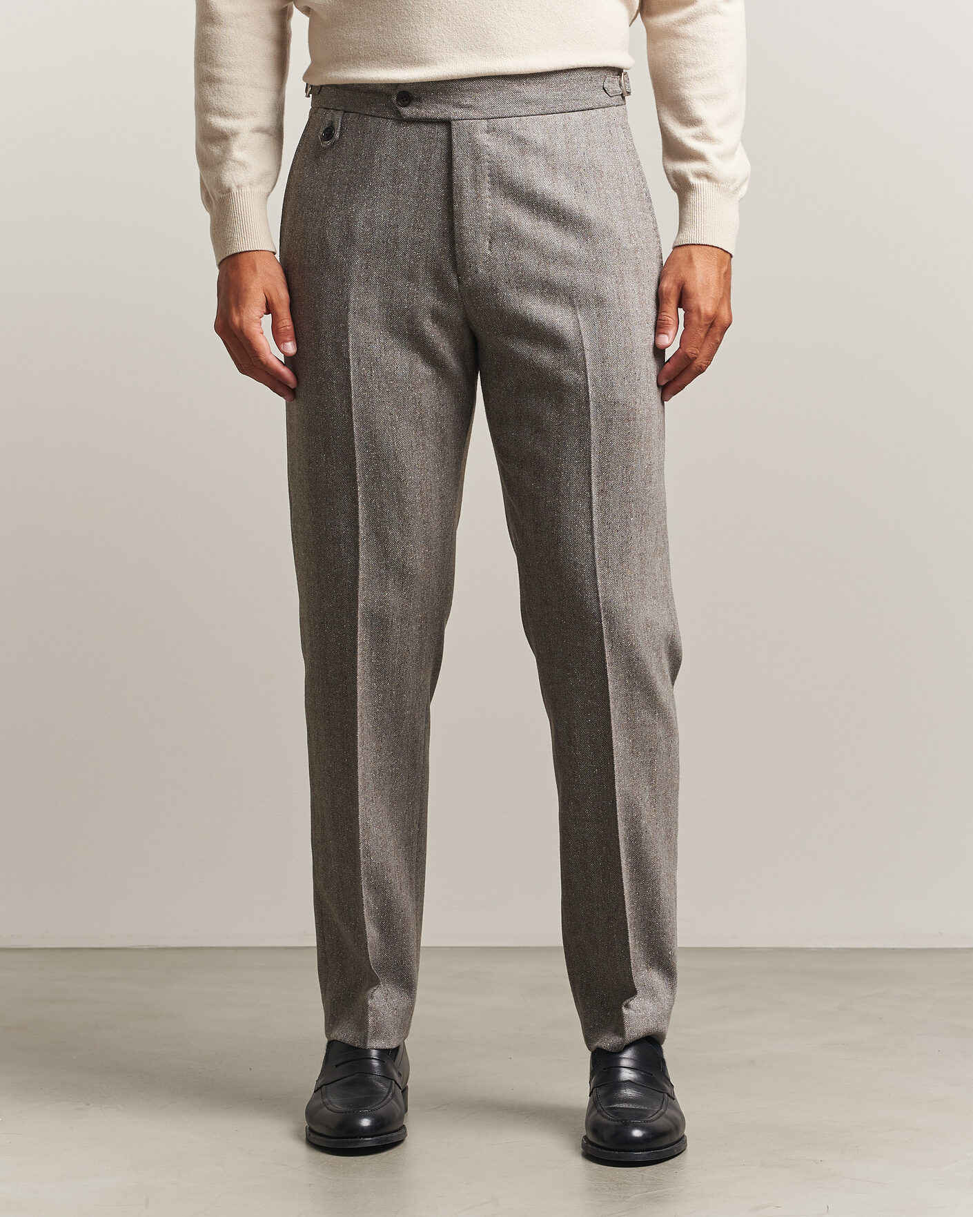 Uomini | Pantaloni | Tiger of Sweden | Tense Wool Donegal Suit Trousers Dark Stone