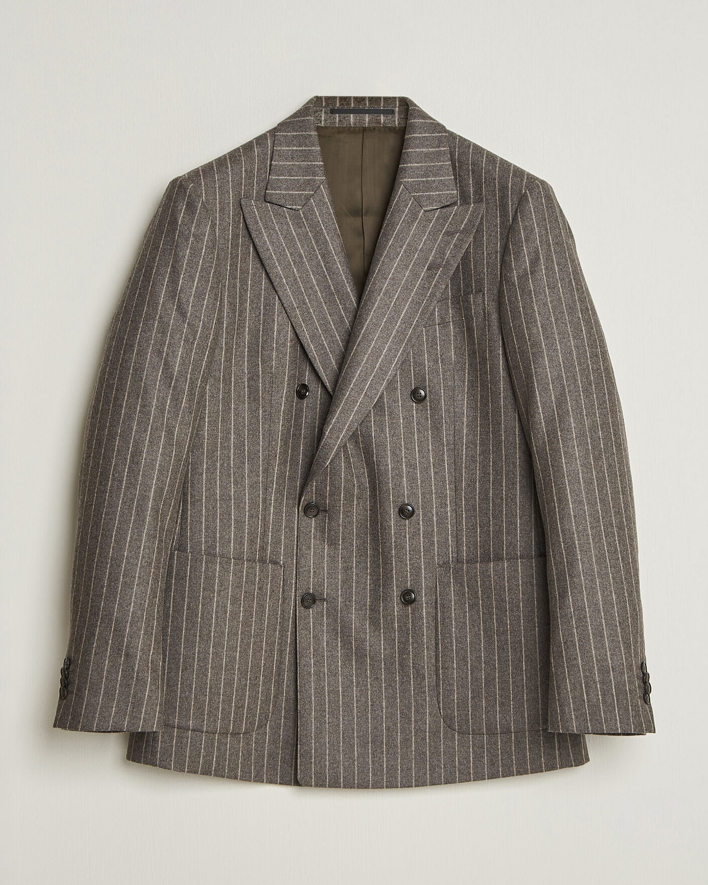 Uomini | Blazers | Tiger of Sweden | Joachim Wool Double Breasted Pinstriped Blazer Grey Brown