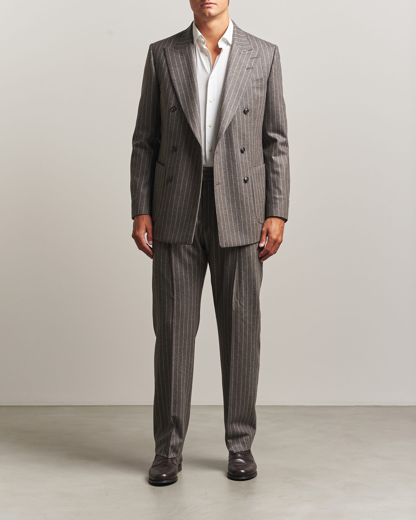 Uomini | Blazers | Tiger of Sweden | Joachim Wool Double Breasted Pinstriped Blazer Grey Brown