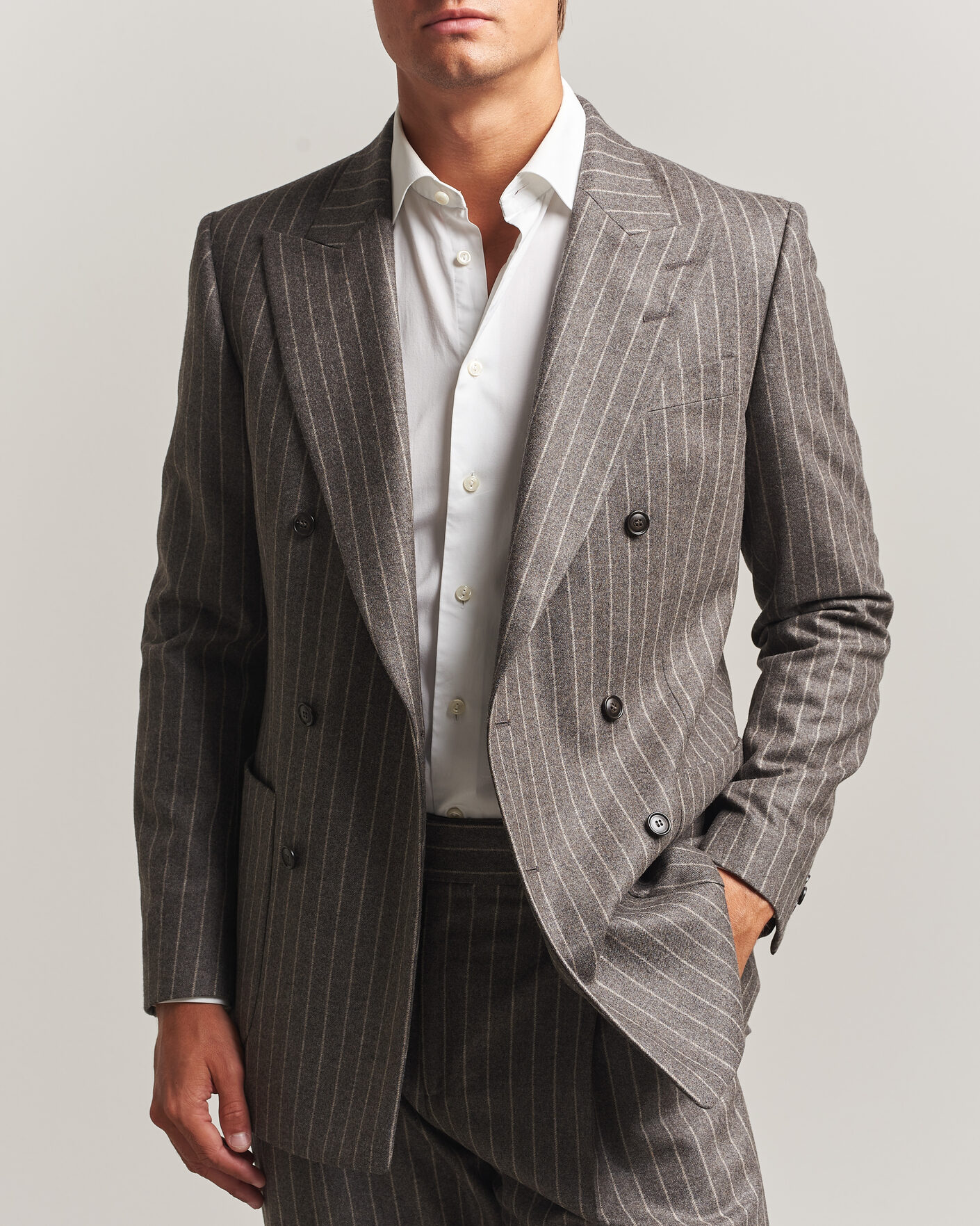 Uomini | Blazers | Tiger of Sweden | Joachim Wool Double Breasted Pinstriped Blazer Grey Brown