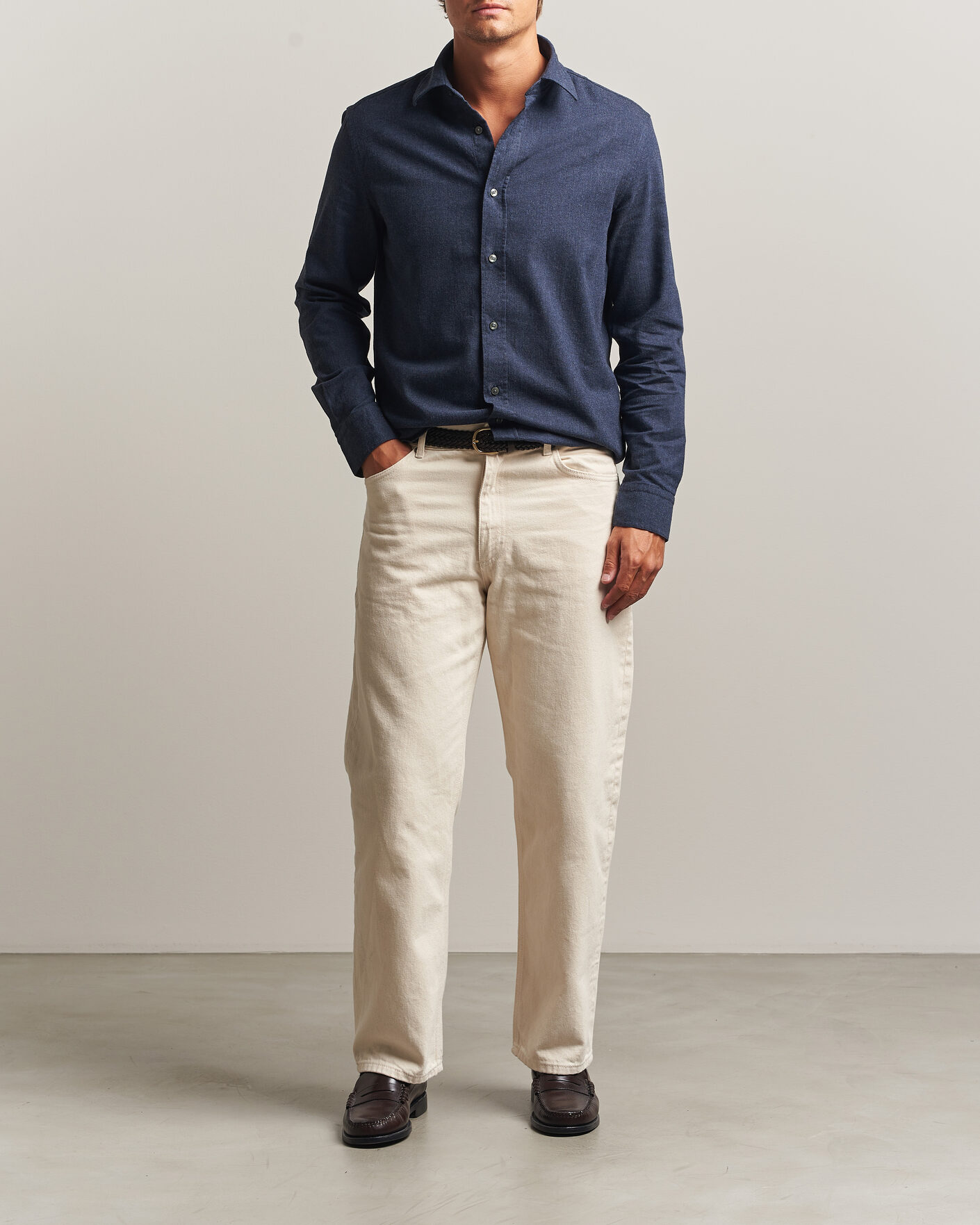 Uomini | Camicie | Tiger of Sweden | Bjorn Brushed Cotton Shirt Steel Blue