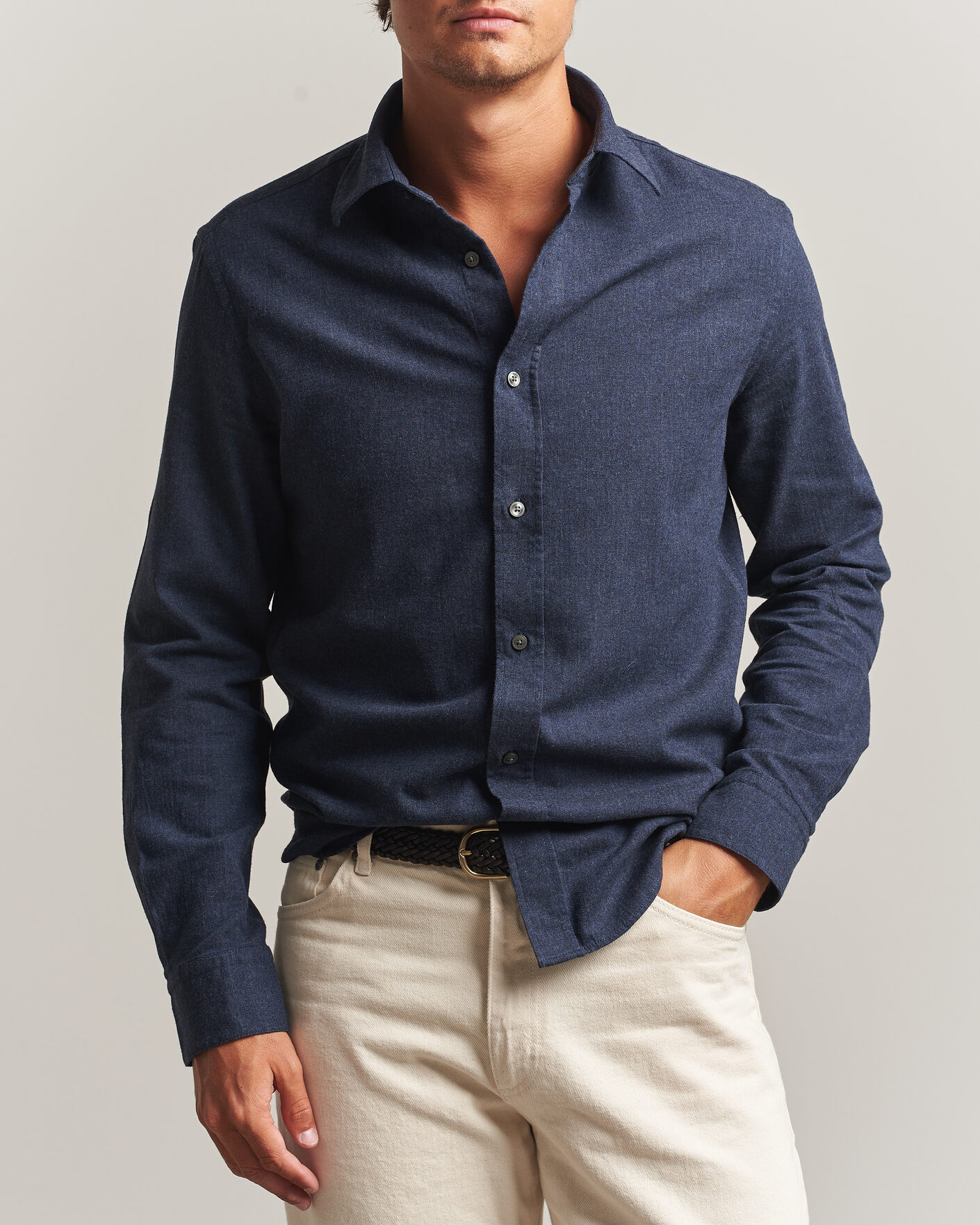 Uomini | Camicie | Tiger of Sweden | Bjorn Brushed Cotton Shirt Steel Blue
