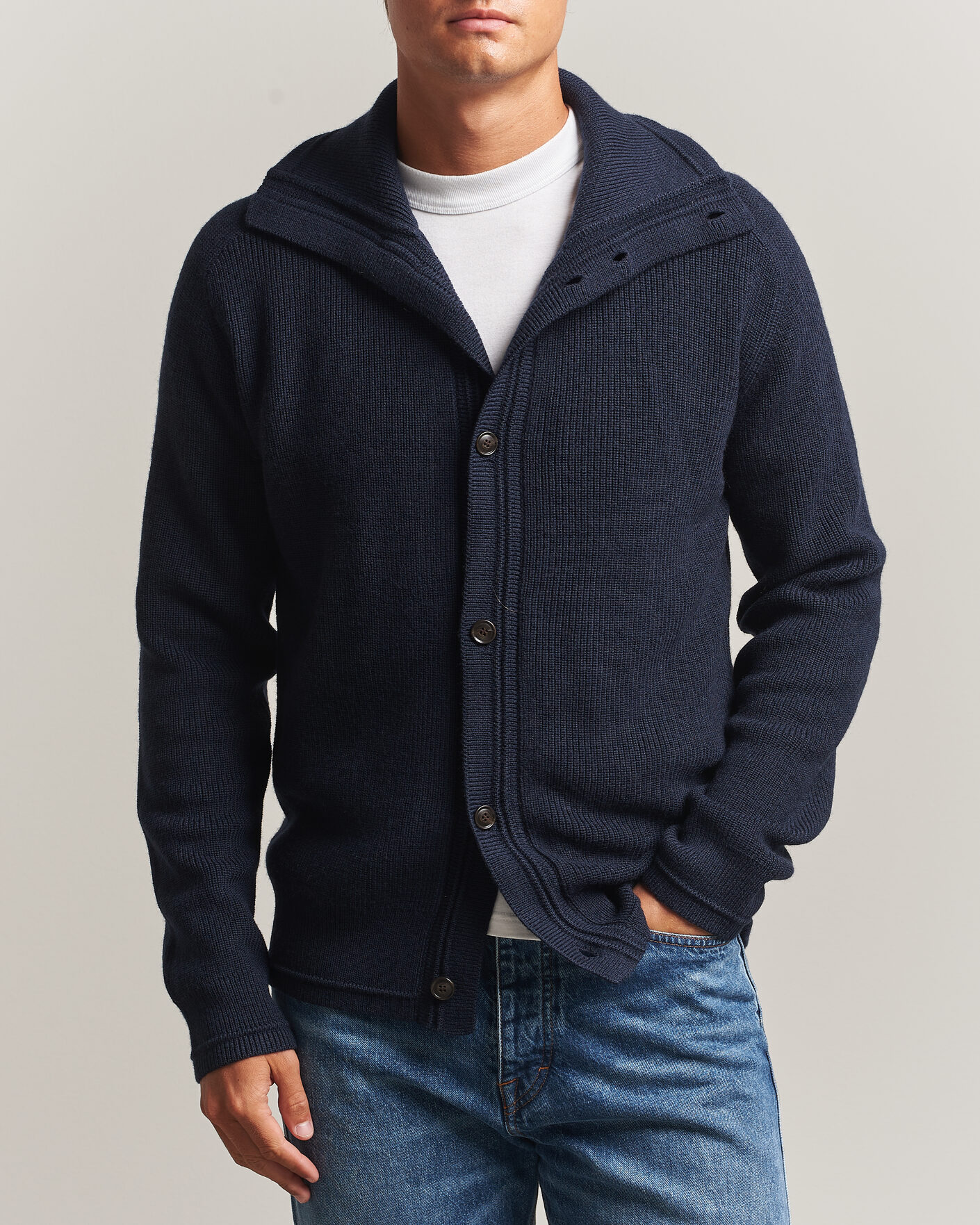 Uomini | Maglieria | Tiger of Sweden | Leander Wool Knitted Cardigan Night Grape