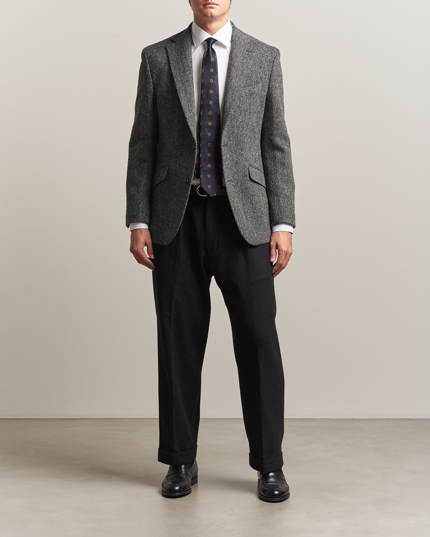 Uomini | Blazers | Walker Slater | Edward Harris Tweed Herringbone Blazer Charcoal