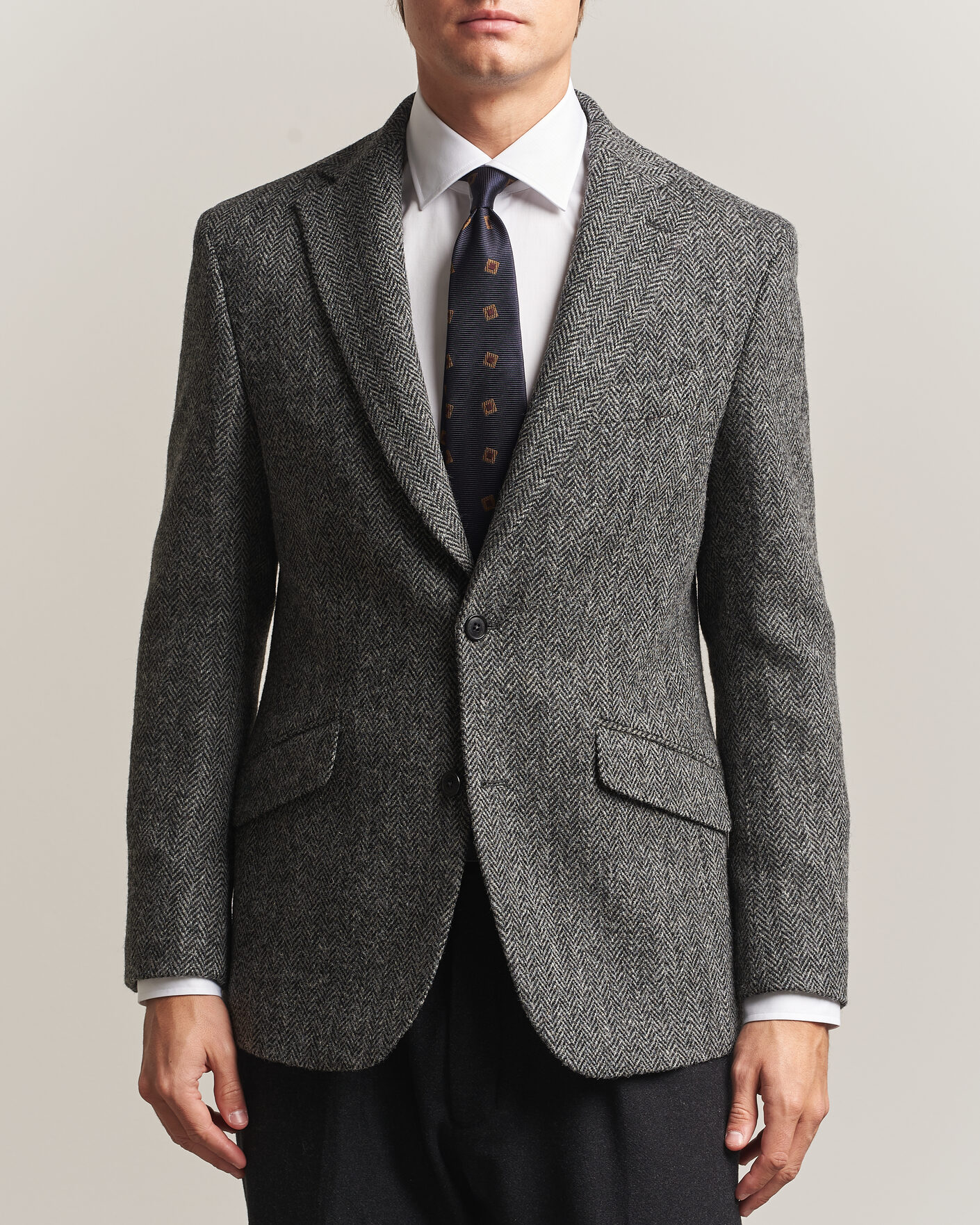 Uomini | Blazers | Walker Slater | Edward Harris Tweed Herringbone Blazer Charcoal
