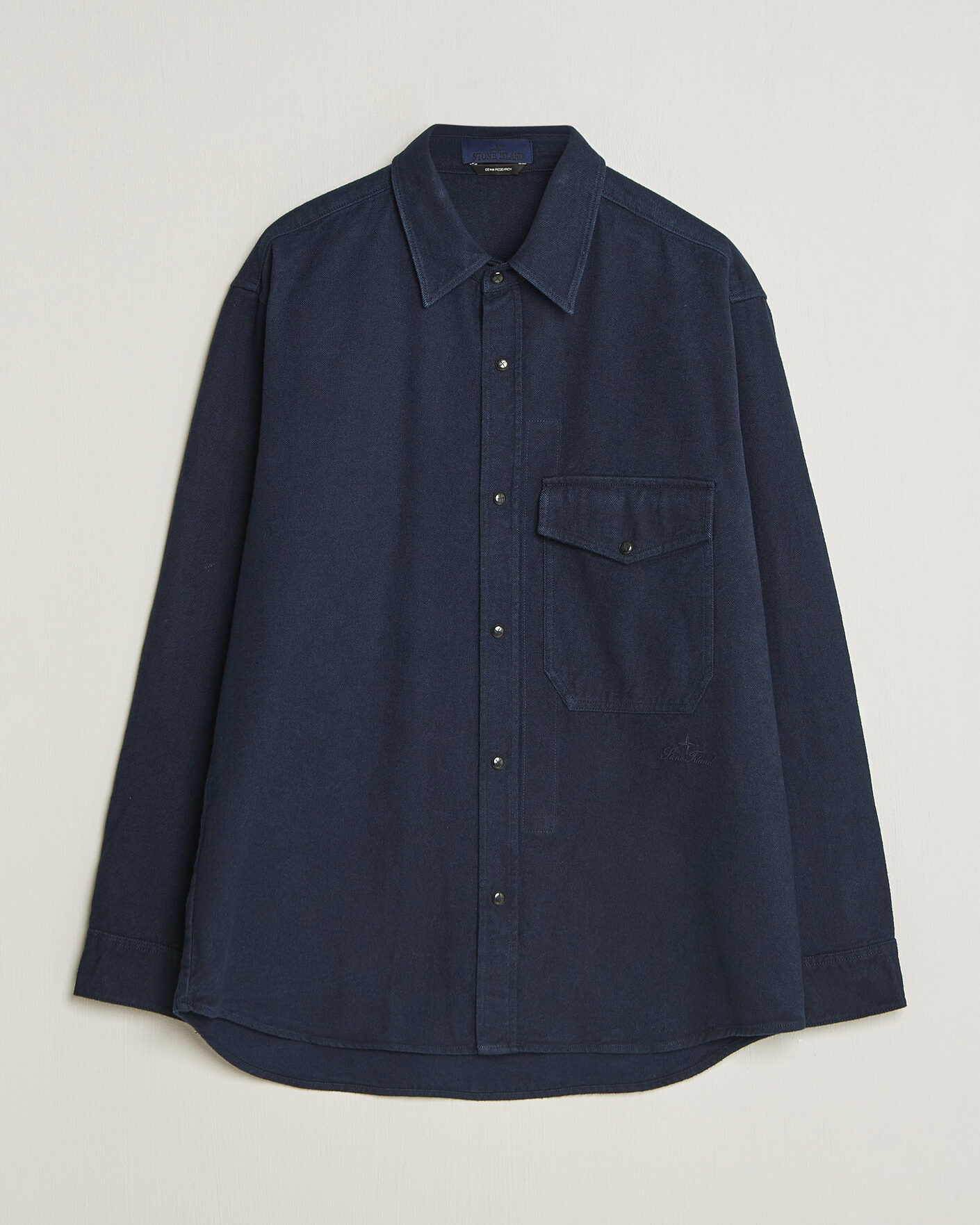 Uomini | Camicie | Stone Island | Organic Cotton Flannel Denim Shirt Indigo