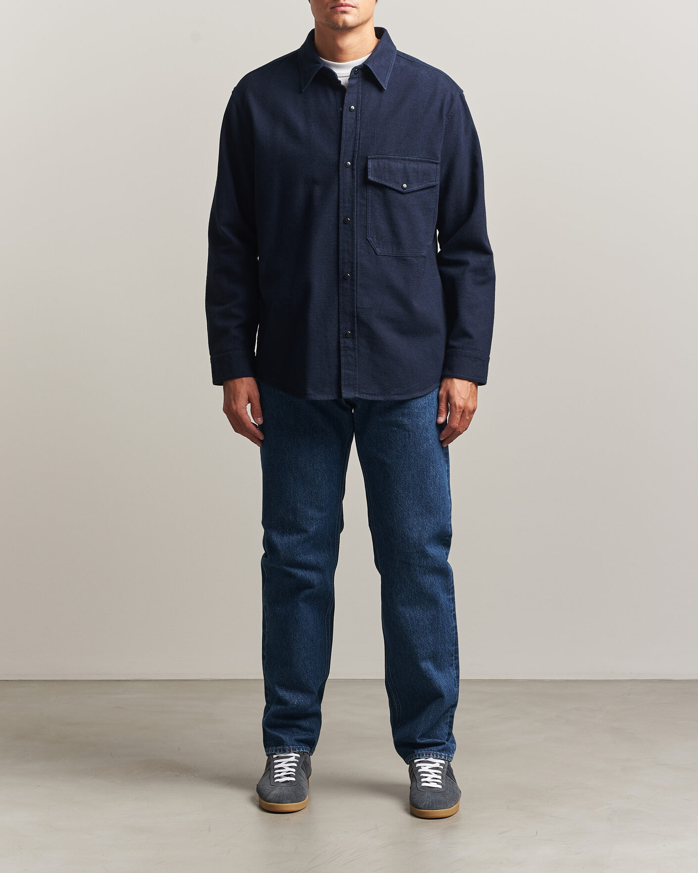Uomini | Camicie | Stone Island | Organic Cotton Flannel Denim Shirt Indigo