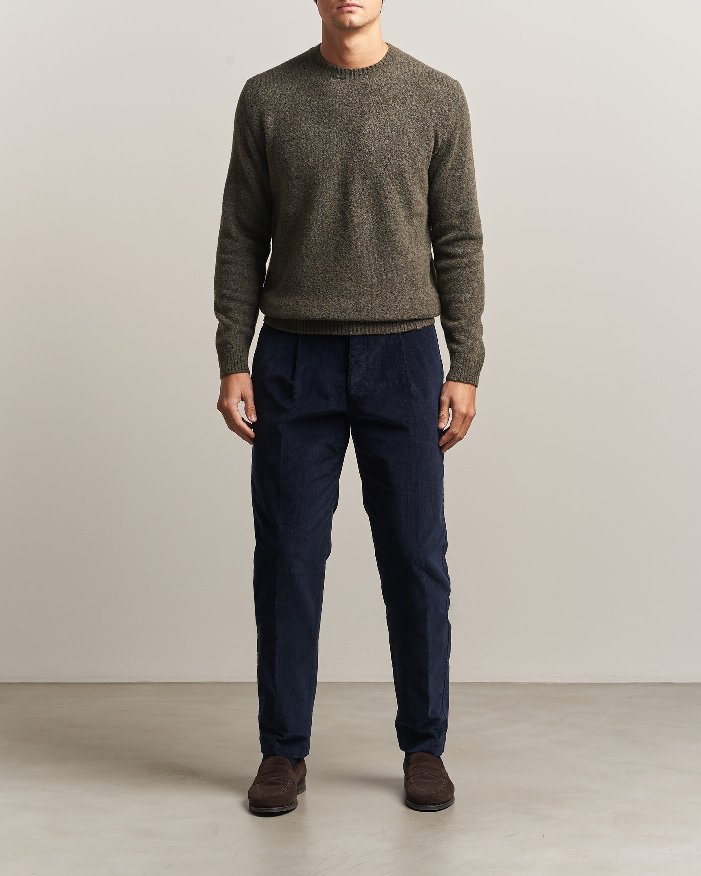 Uomini | Maglieria | Zanone | Wool Boucle Crew Neck Forest Green