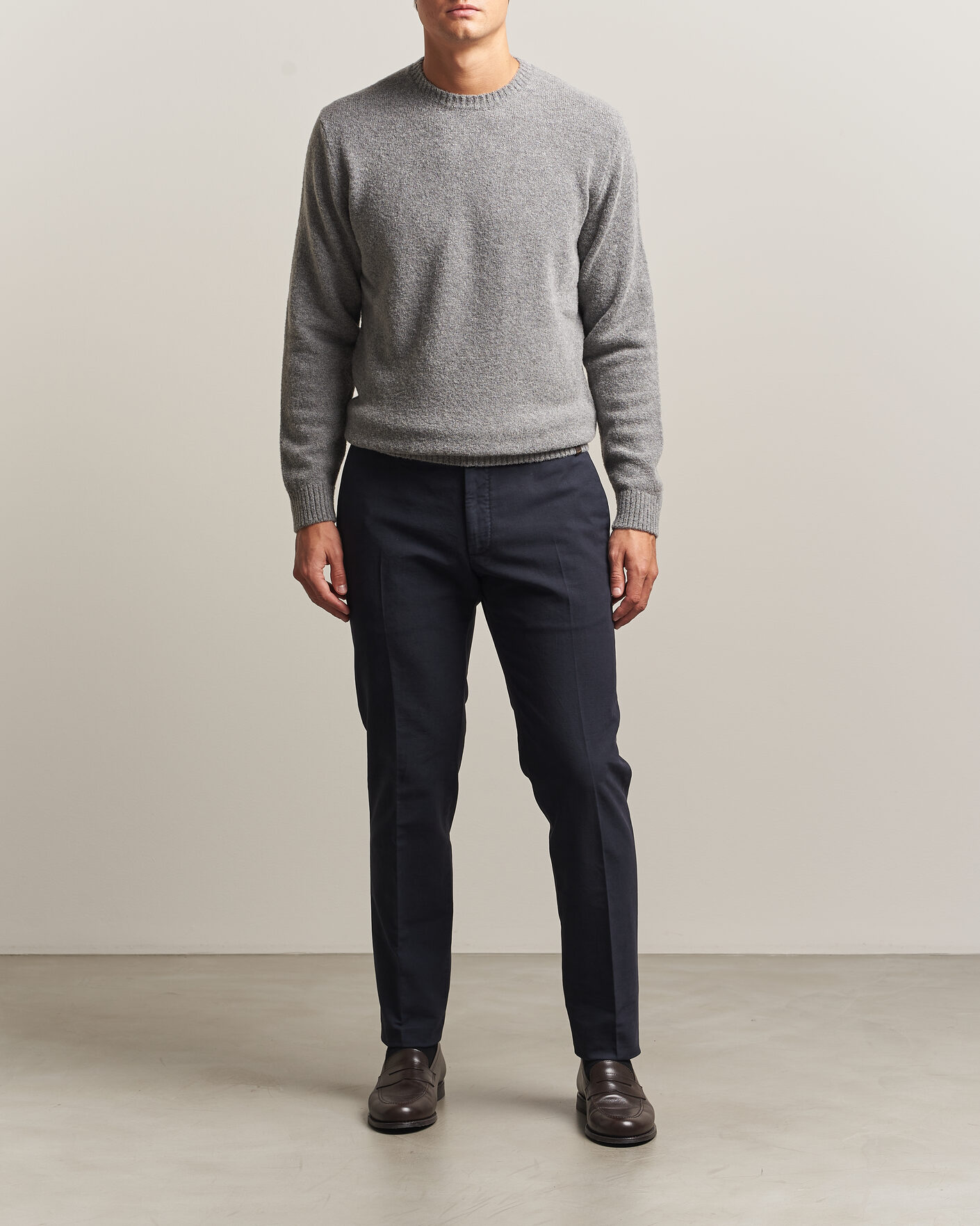 Uomini | Maglieria | Zanone | Wool Boucle Crew Neck Grey Melange