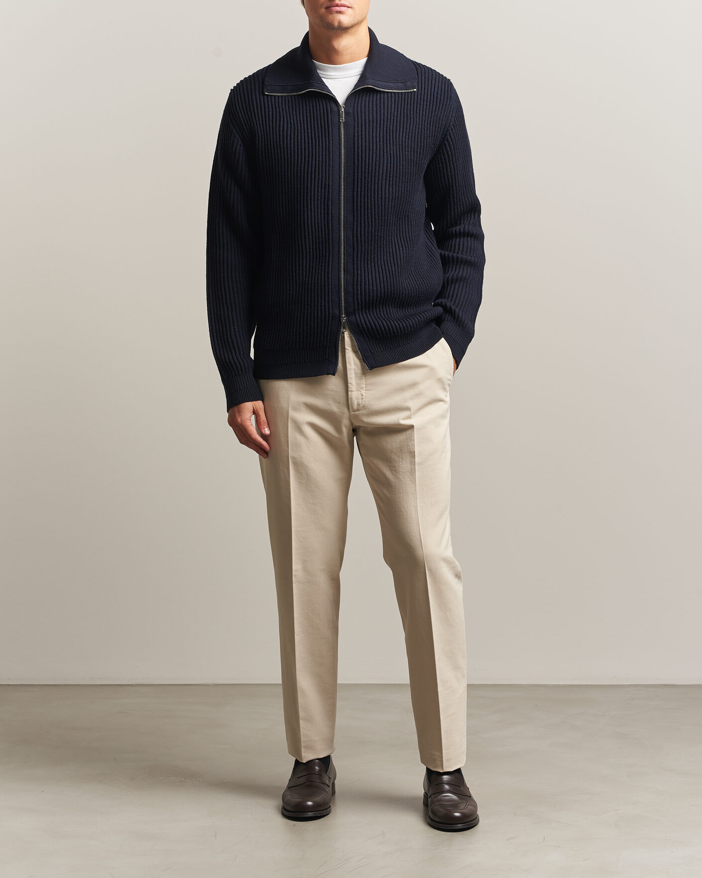 Uomini | Maglieria | Zanone | Fishermans Rib Full Zip Cardigan Navy
