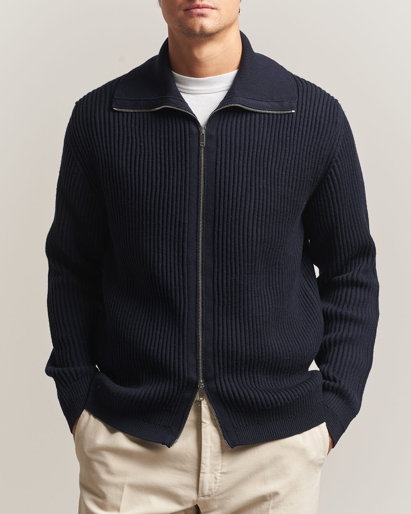 Uomini | Maglieria | Zanone | Fishermans Rib Full Zip Cardigan Navy