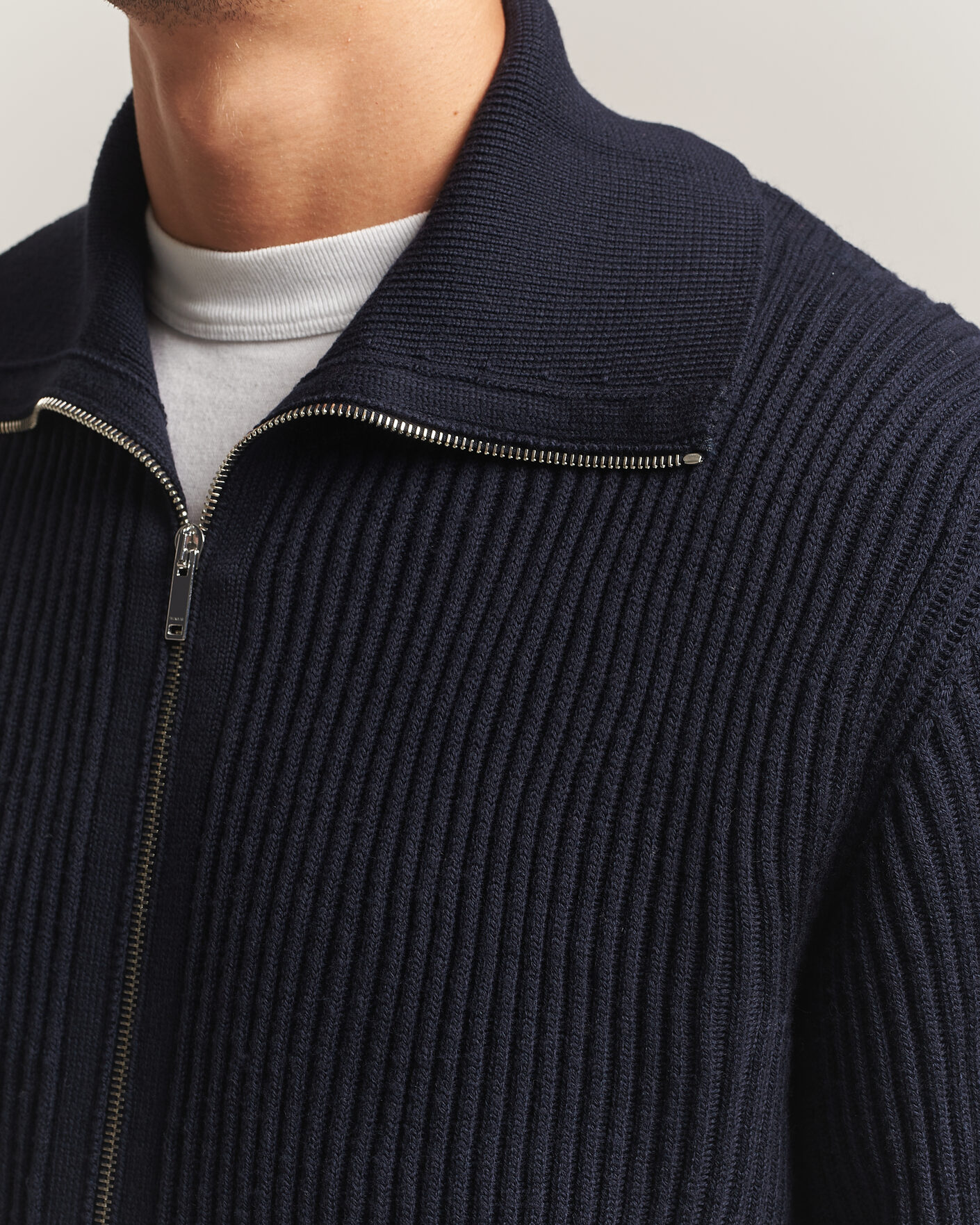 Uomini | Maglieria | Zanone | Fishermans Rib Full Zip Cardigan Navy