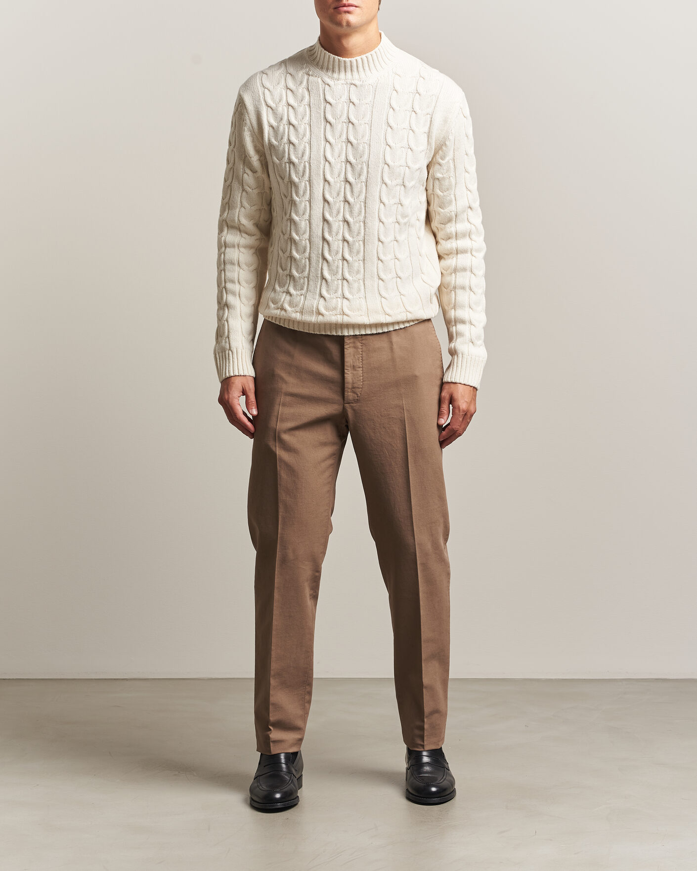 Uomini | Maglieria | Zanone | Double Cable Crew Neck Latte