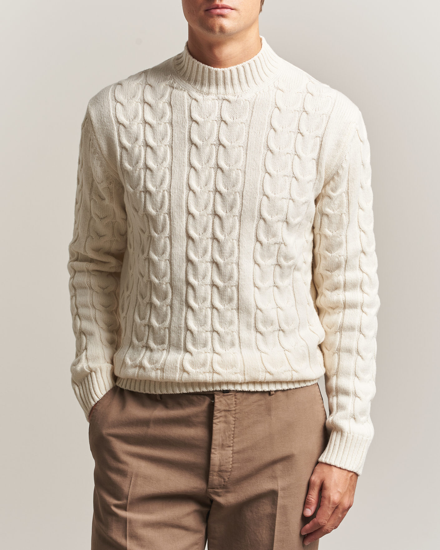 Uomini | Maglieria | Zanone | Double Cable Crew Neck Latte