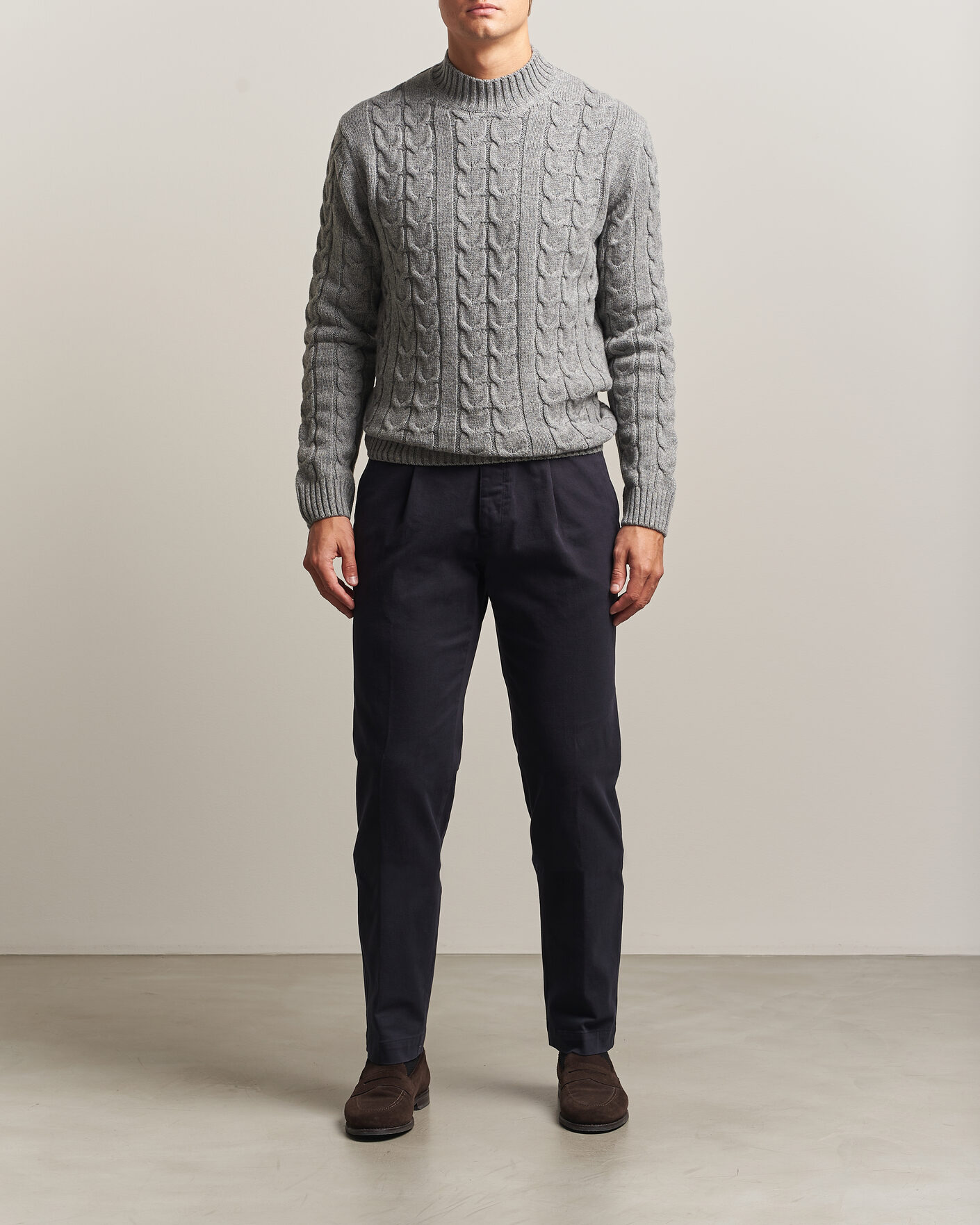 Uomini | Maglieria | Zanone | Double Cable Crew Neck Grey Melange