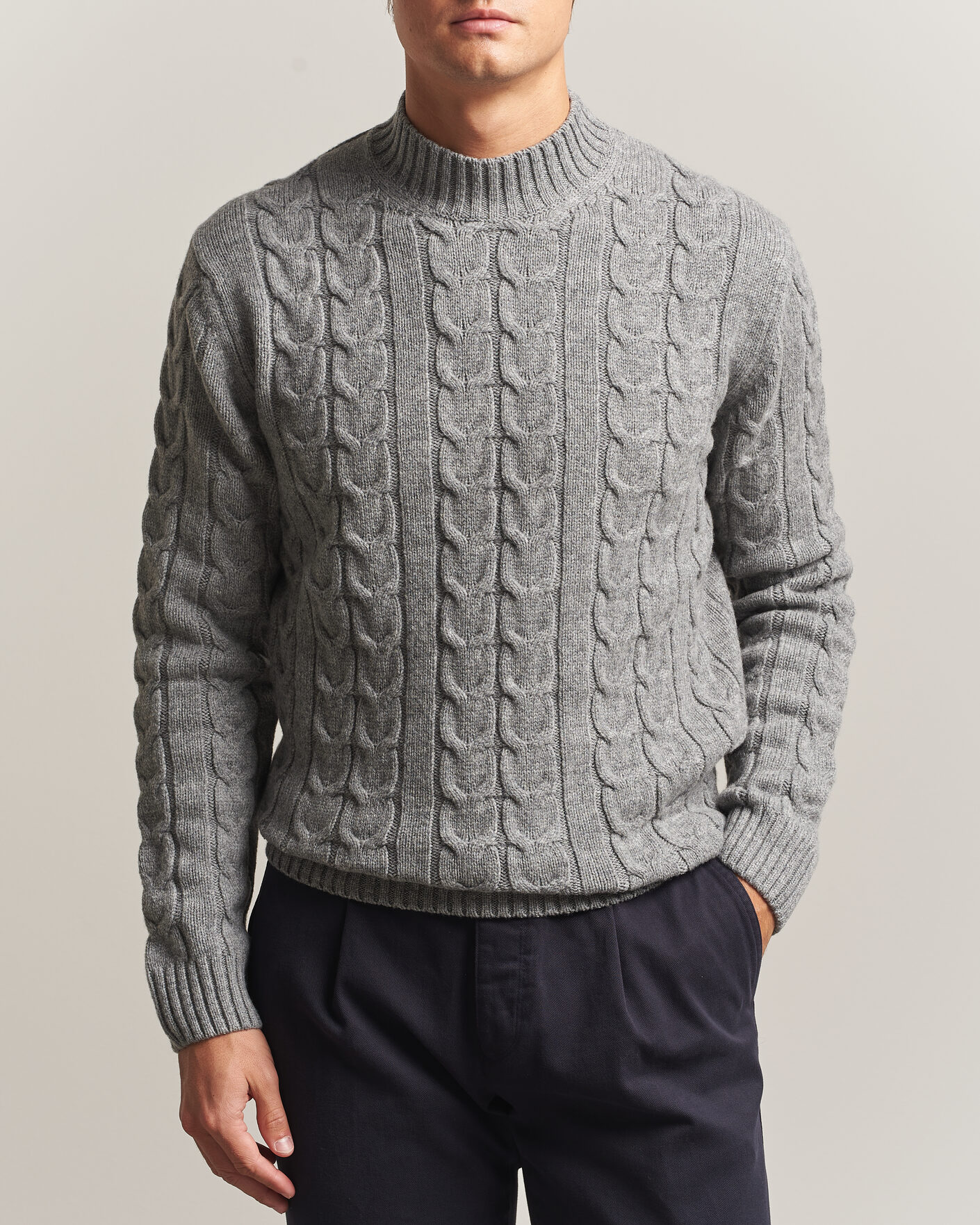 Uomini | Maglieria | Zanone | Double Cable Crew Neck Grey Melange
