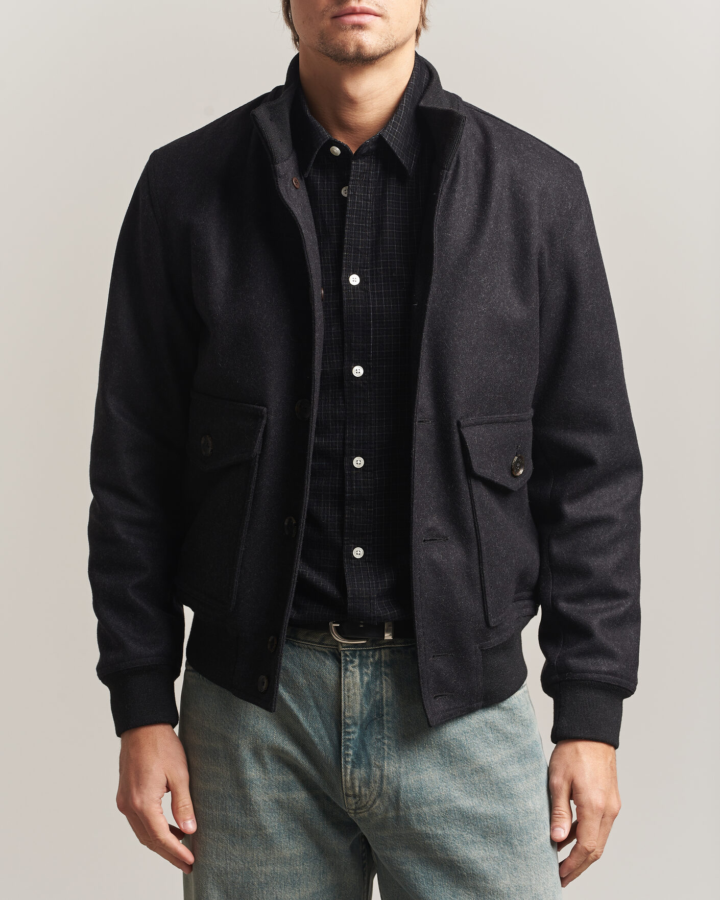 Uomini | Giacche | Baracuta | Melton Wool Blouson Jacket Charcoal
