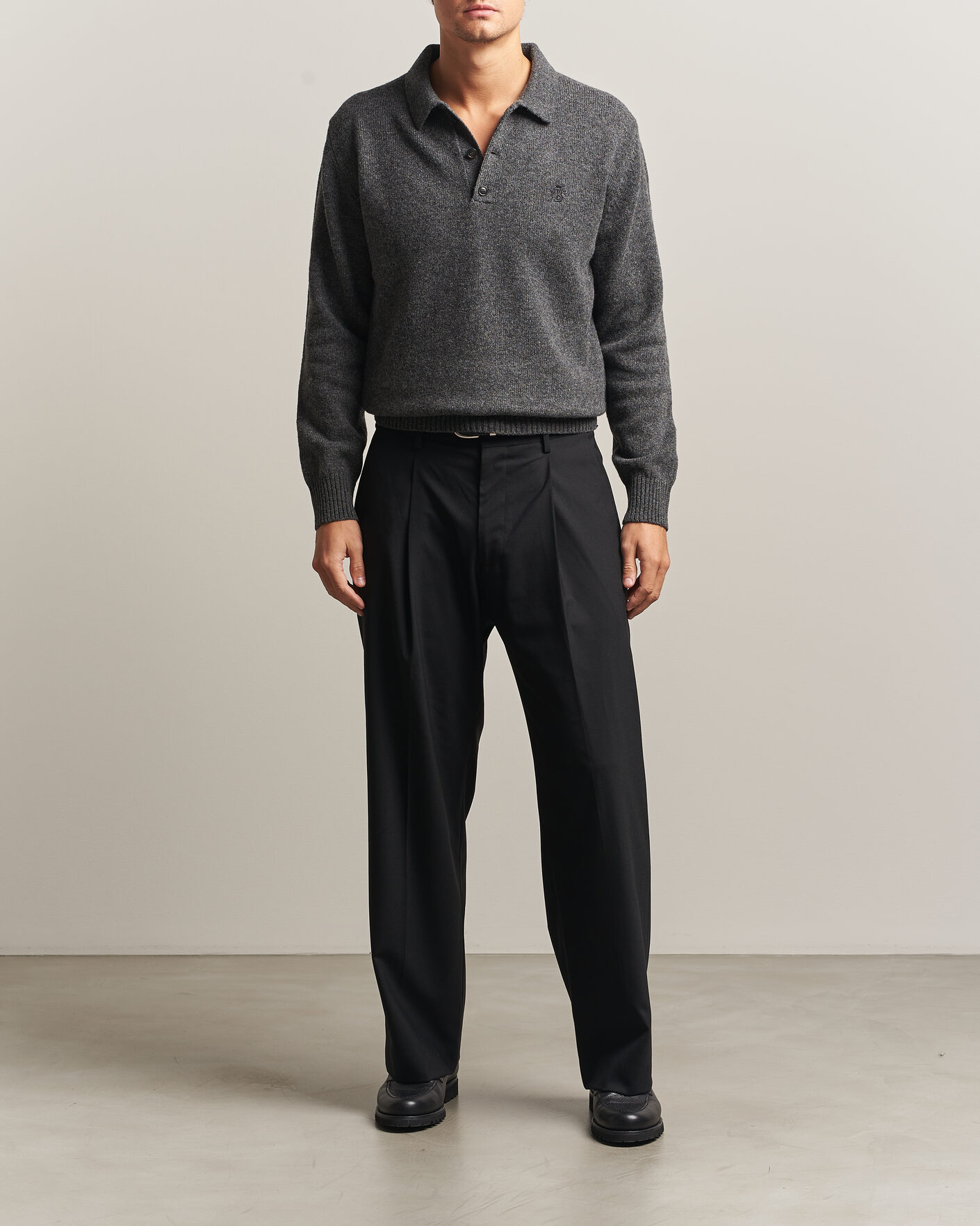 Uomini | Maglieria | Baracuta | Shetland Polo Mid Grey