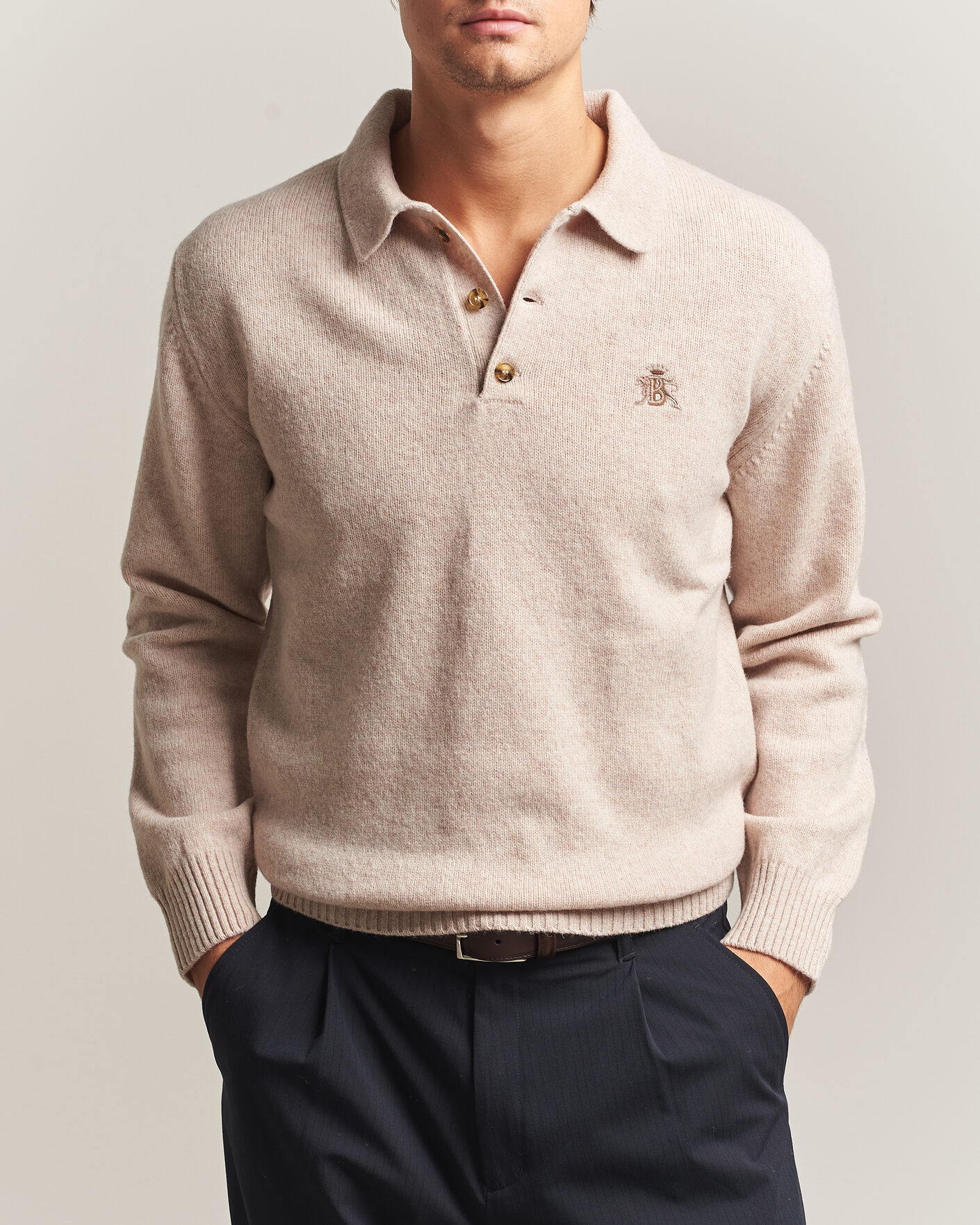 Uomini | Maglieria | Baracuta | Shetland Polo Antique White