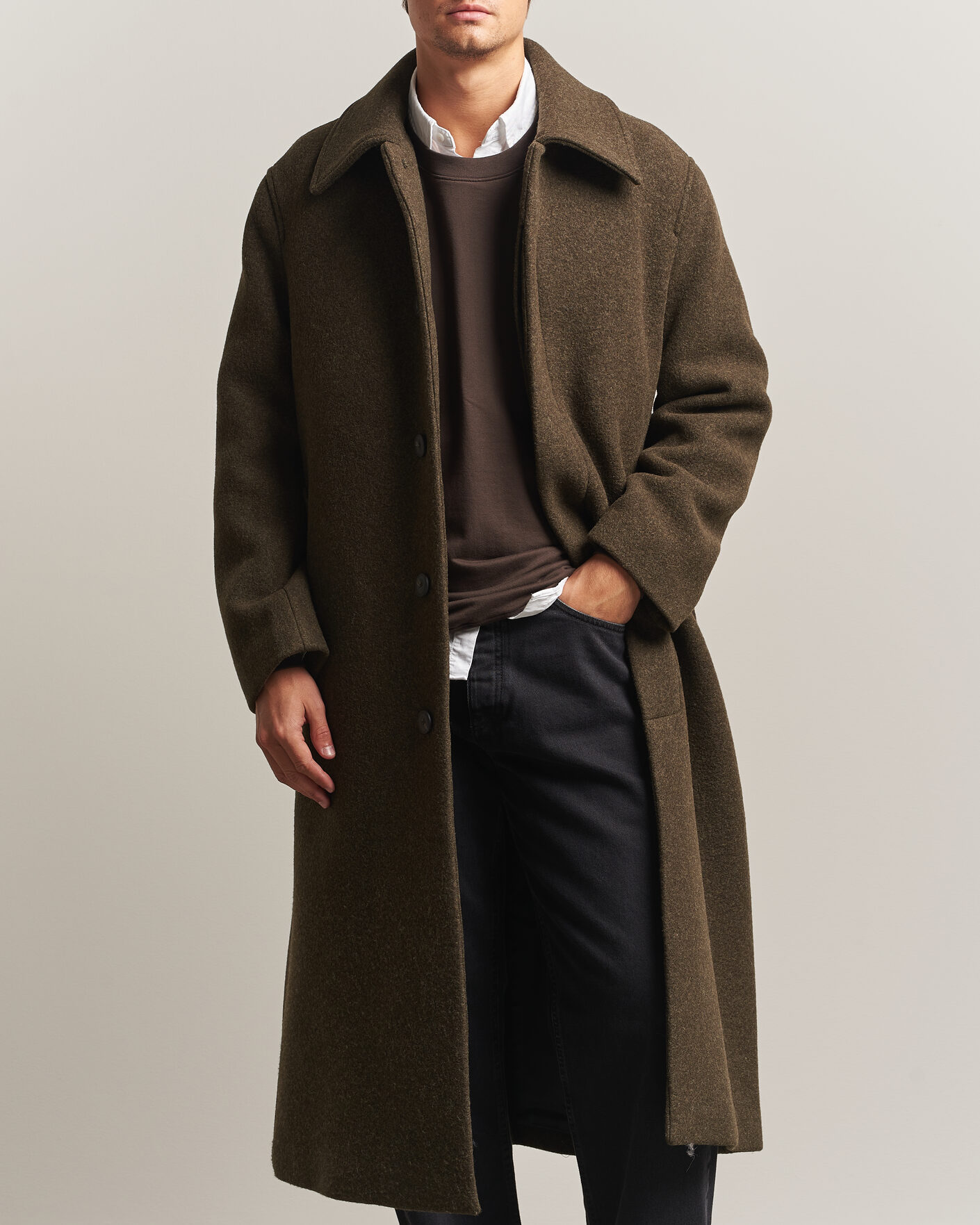 Uomini | Giacche | Sunflower | Wool Blend Winter Coat Green Moss