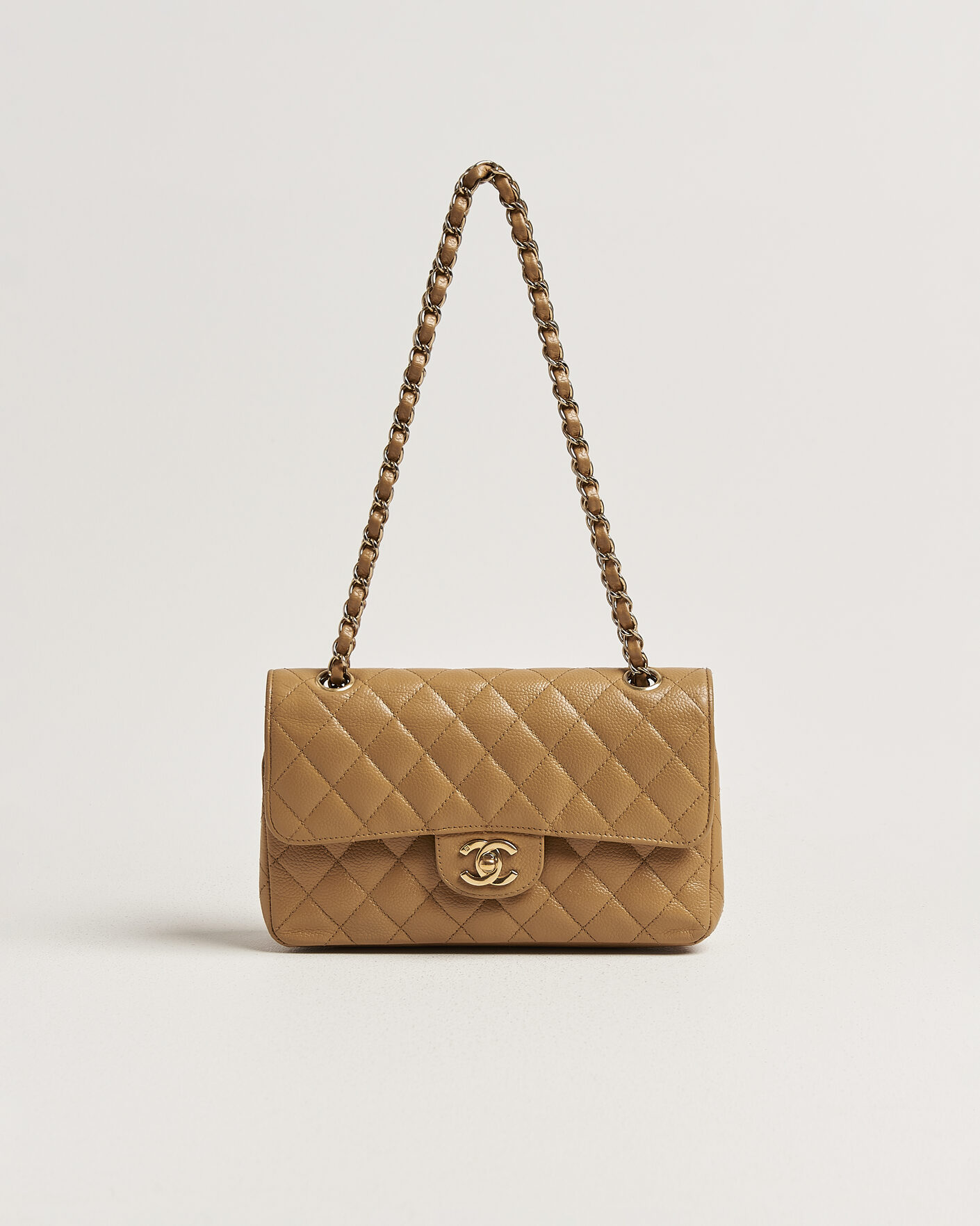 Uomini | Pre-Owned & Vintage Bags | Chanel Pre-Owned | Classic Small Double Flap Bag Caviar Leather Beige