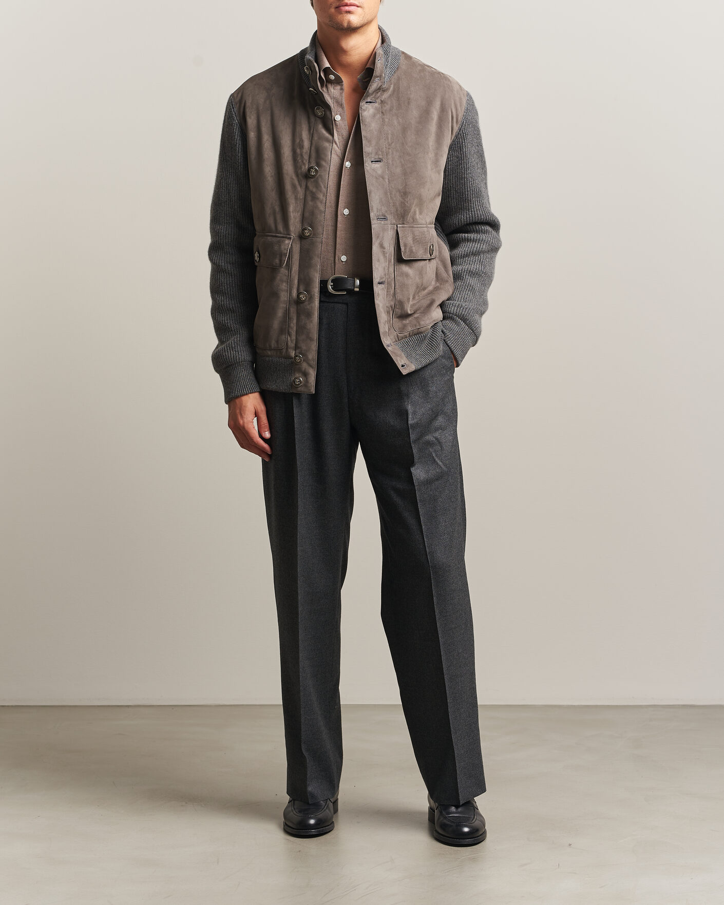 Uomini | Giacche | Brunello Cucinelli | Cashmere/Suede Down Jacket Grey Melange