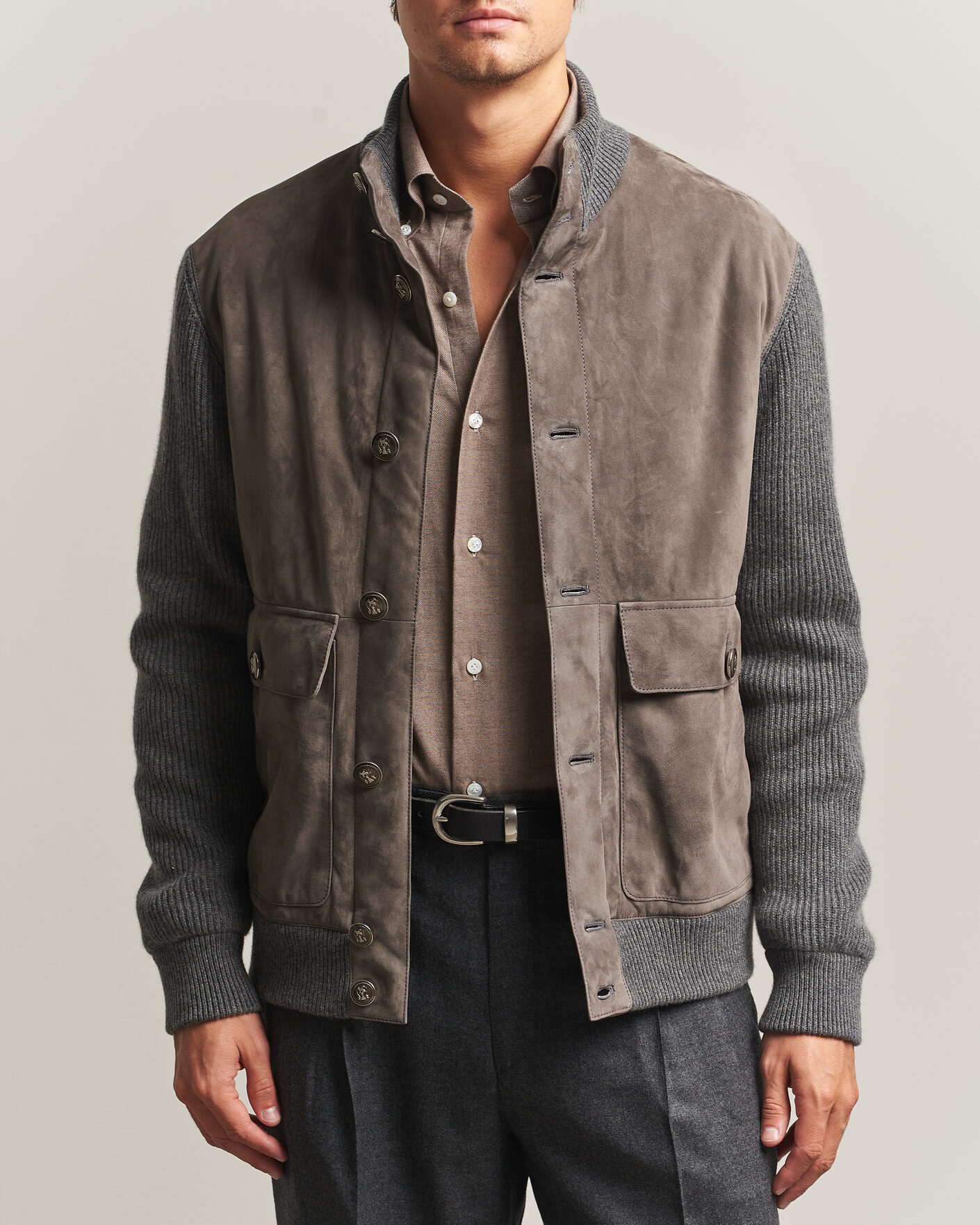 Uomini | Giacche | Brunello Cucinelli | Cashmere/Suede Down Jacket Grey Melange