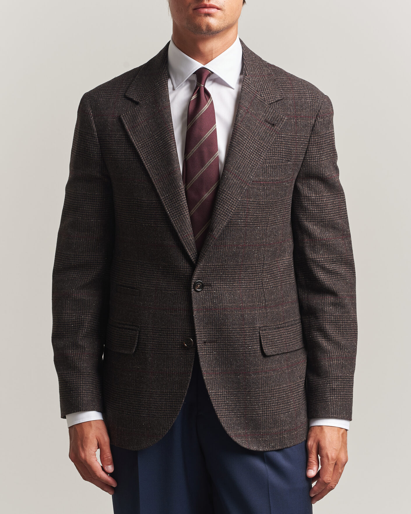 Uomini | Blazers | Brunello Cucinelli | Cashmere/Silk Prince Of Wales Blazer Dark Brown
