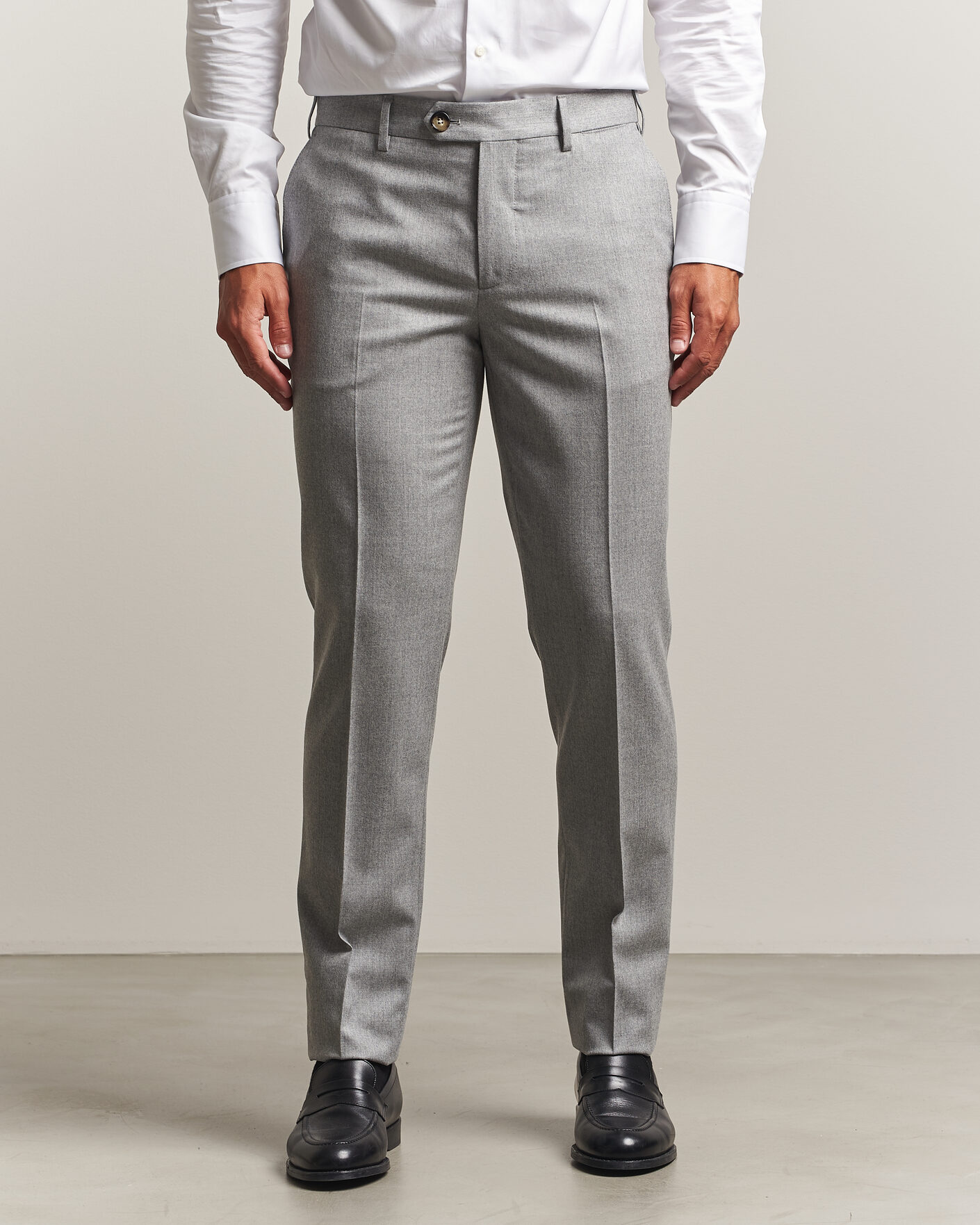 Uomini | Pantaloni | Brunello Cucinelli | Slim Fit Flannel Trousers Light Grey
