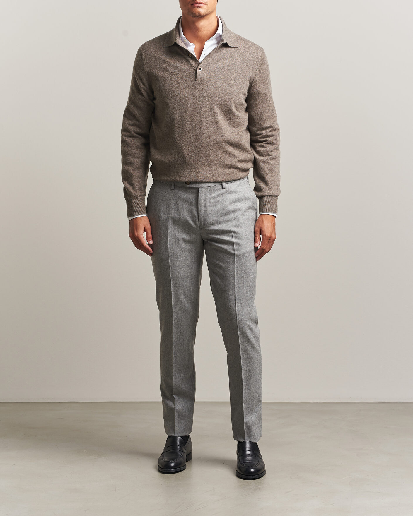 Uomini | Maglieria | Brunello Cucinelli | 2 Ply Cashmere Long Sleeve Polo Brown