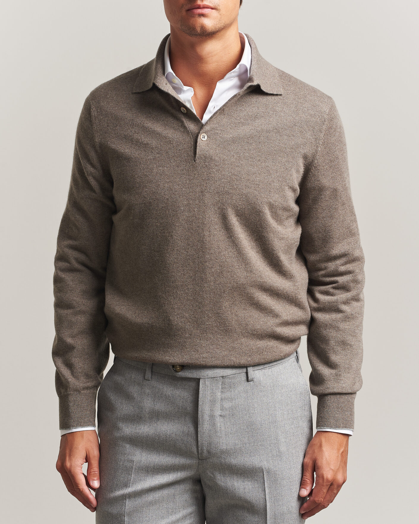 Uomini | Maglieria | Brunello Cucinelli | 2 Ply Cashmere Long Sleeve Polo Brown