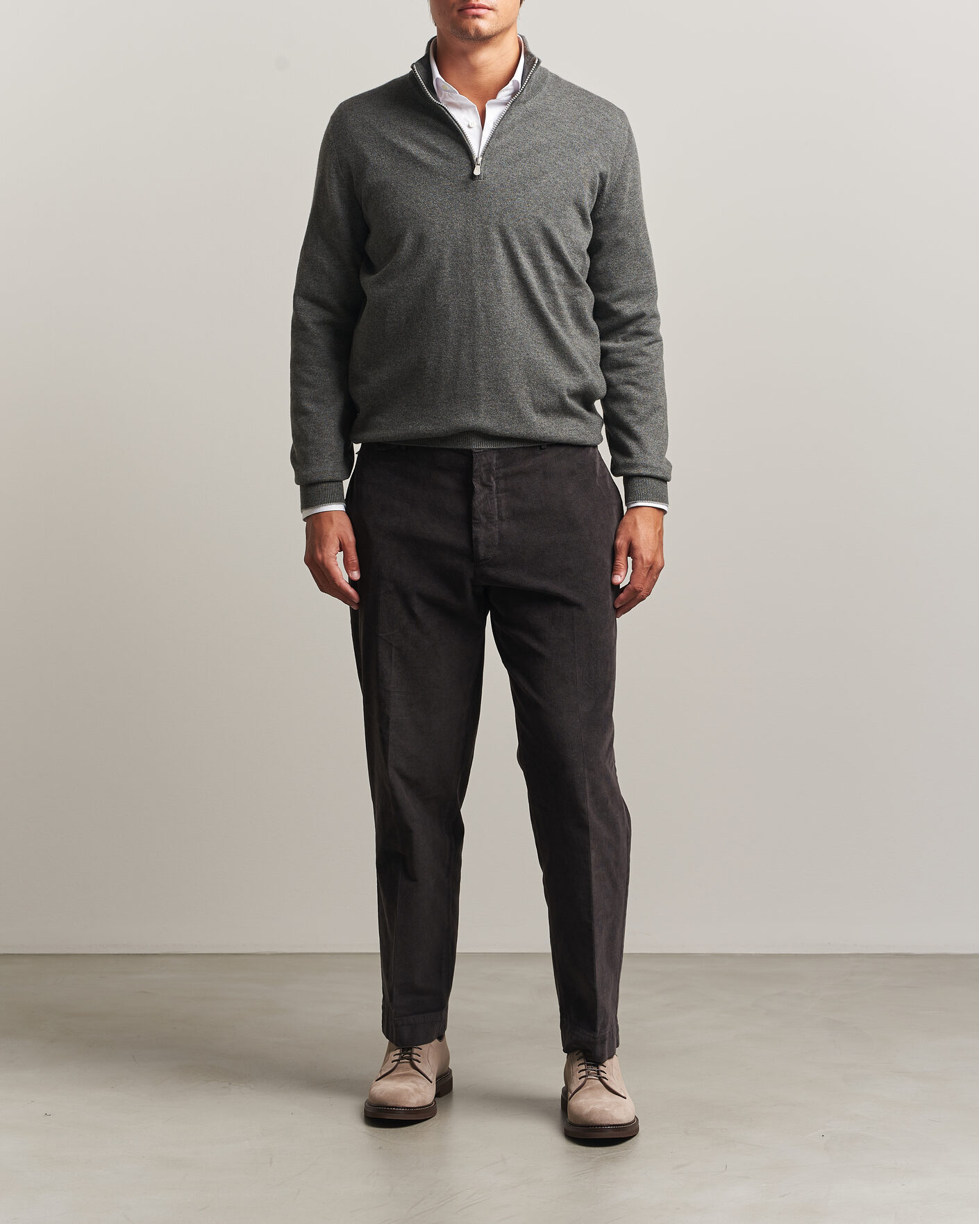 Uomini | Maglieria | Brunello Cucinelli | 2 Ply Cashmere Half Zip Forest Green