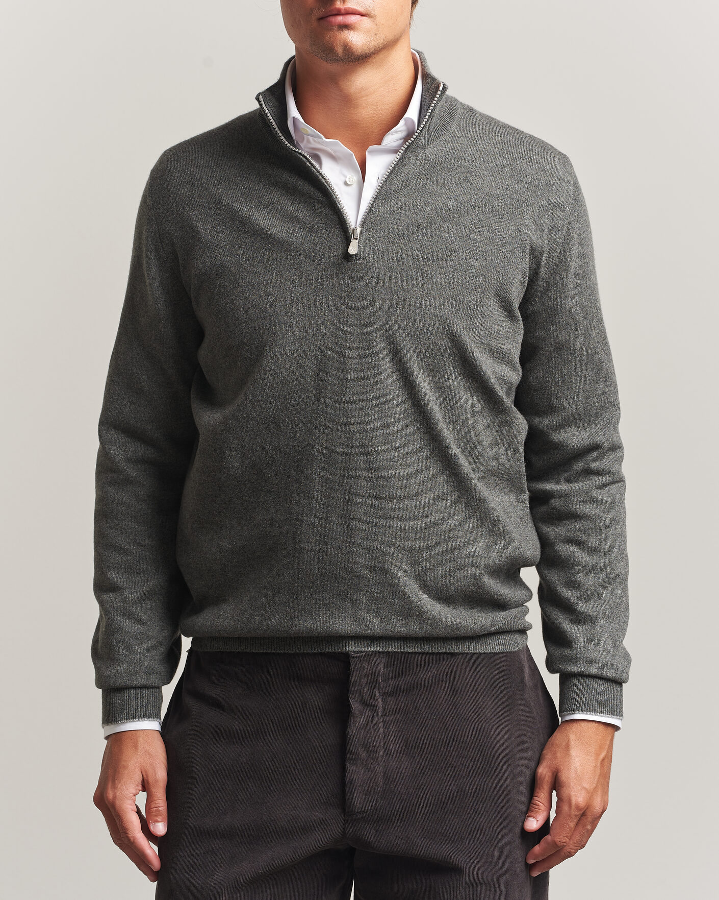 Uomini | Maglieria | Brunello Cucinelli | 2 Ply Cashmere Half Zip Forest Green