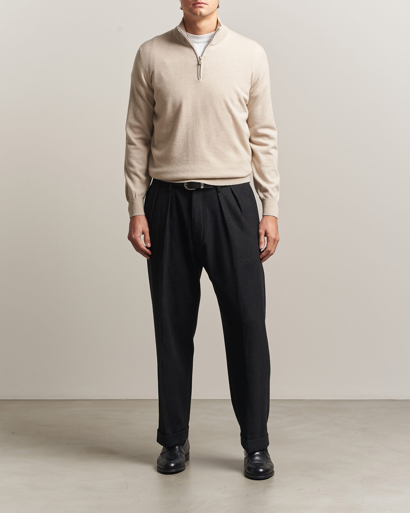 Uomini | Maglieria | Brunello Cucinelli | 2 Ply Cashmere Half Zip Sand