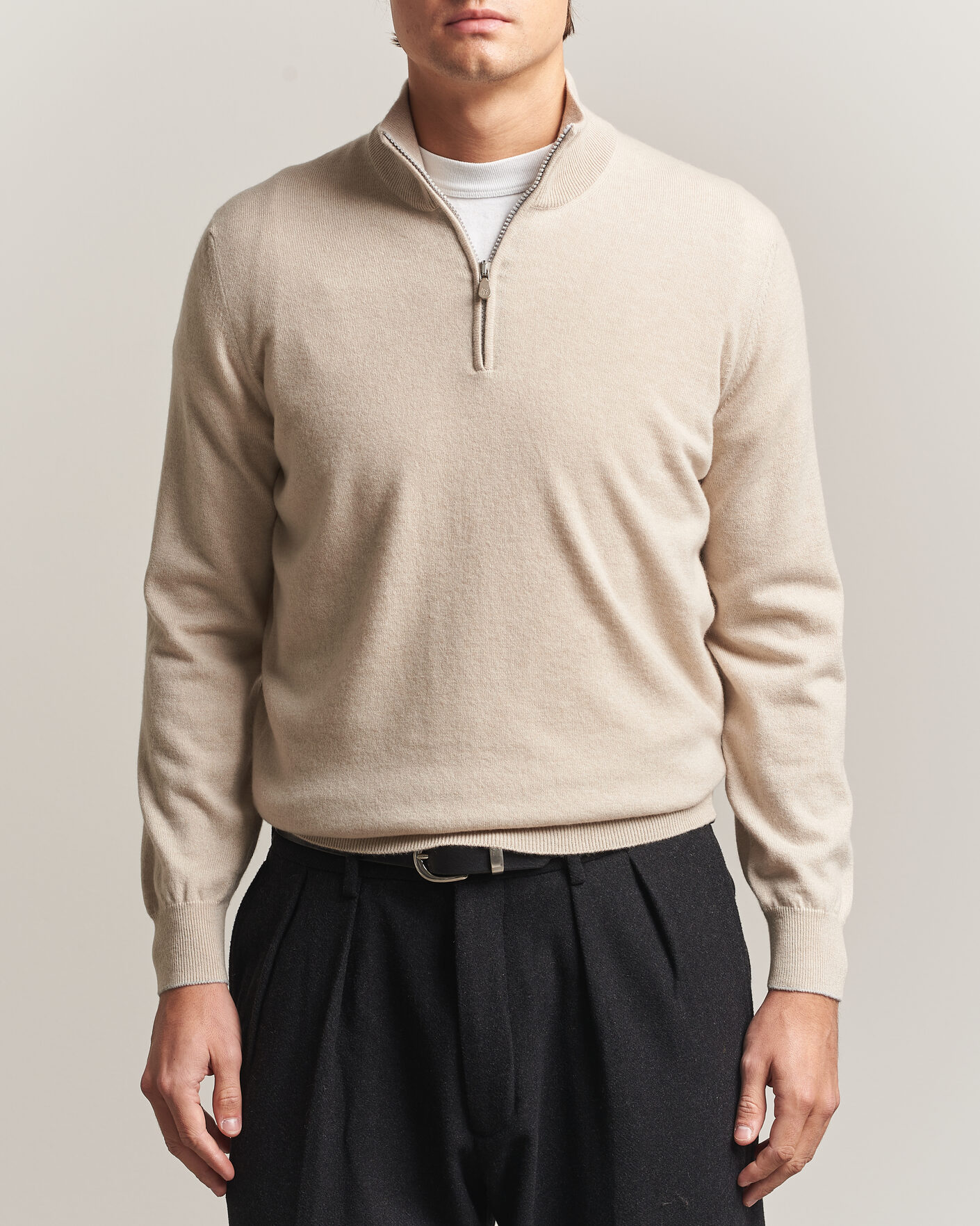 Uomini | Maglieria | Brunello Cucinelli | 2 Ply Cashmere Half Zip Sand