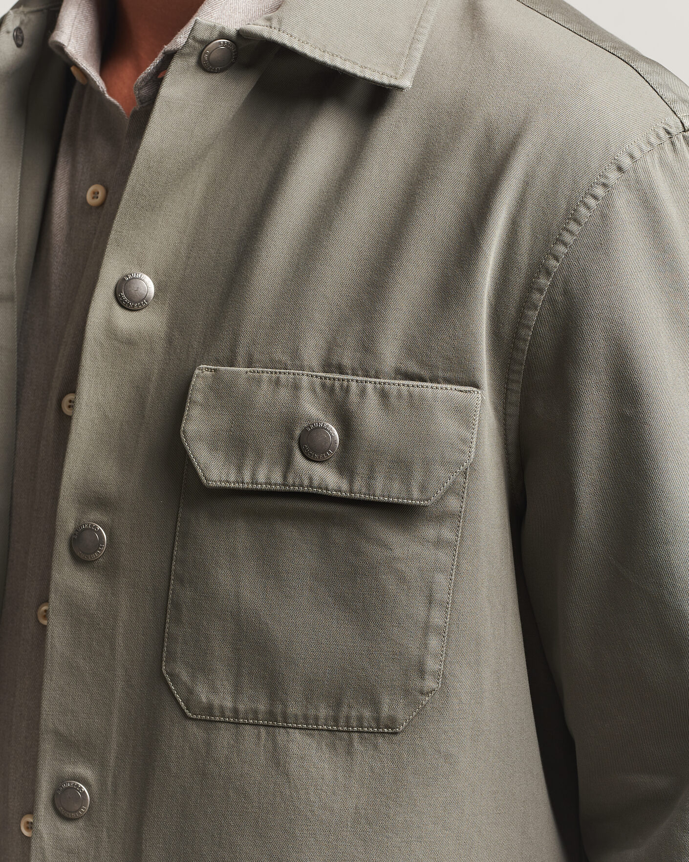 Uomini | Camicie | Brunello Cucinelli | Twill Cotton Overshirt Olive