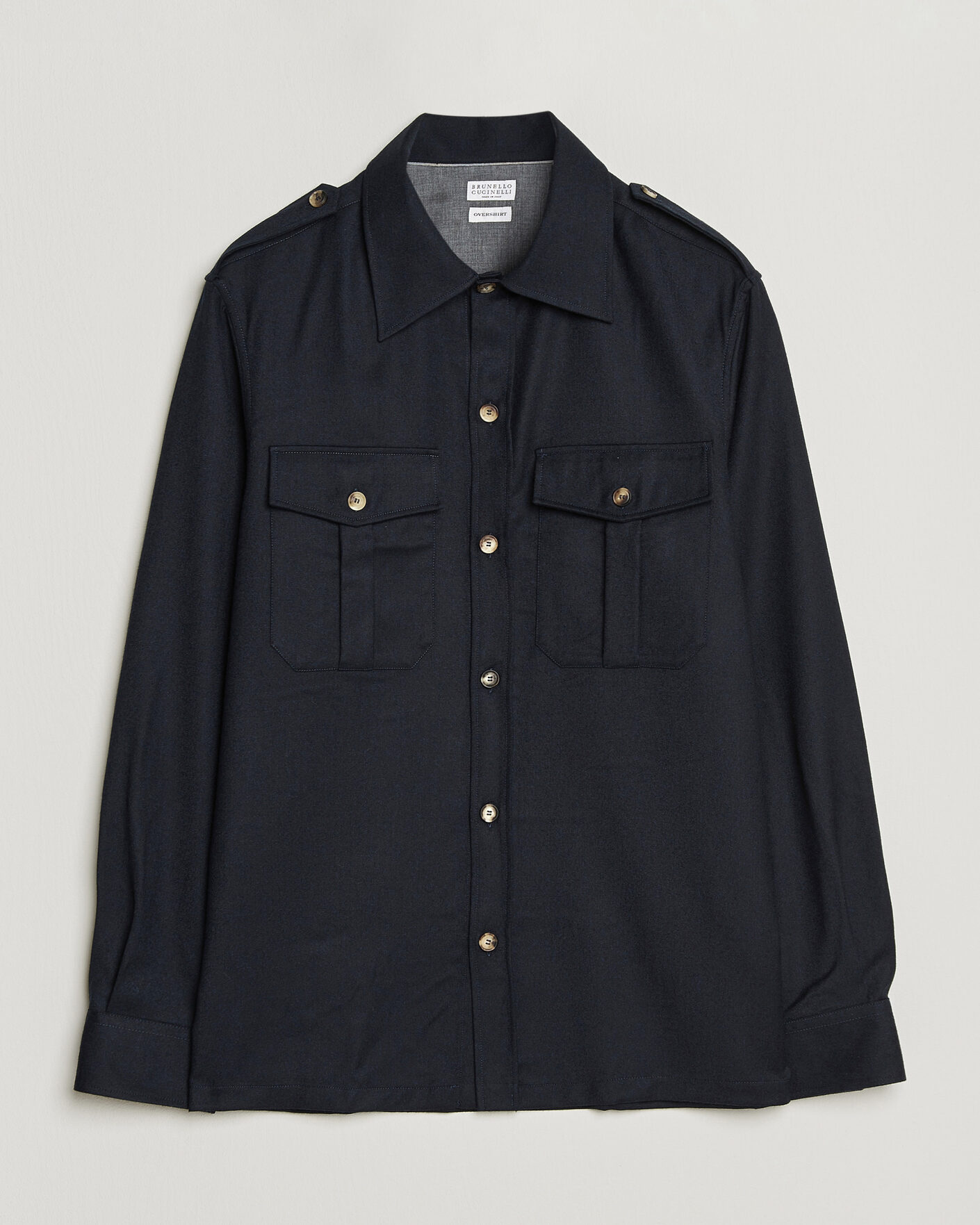 Uomini | Camicie | Brunello Cucinelli | Flannel Double Pocket Overshirt Navy