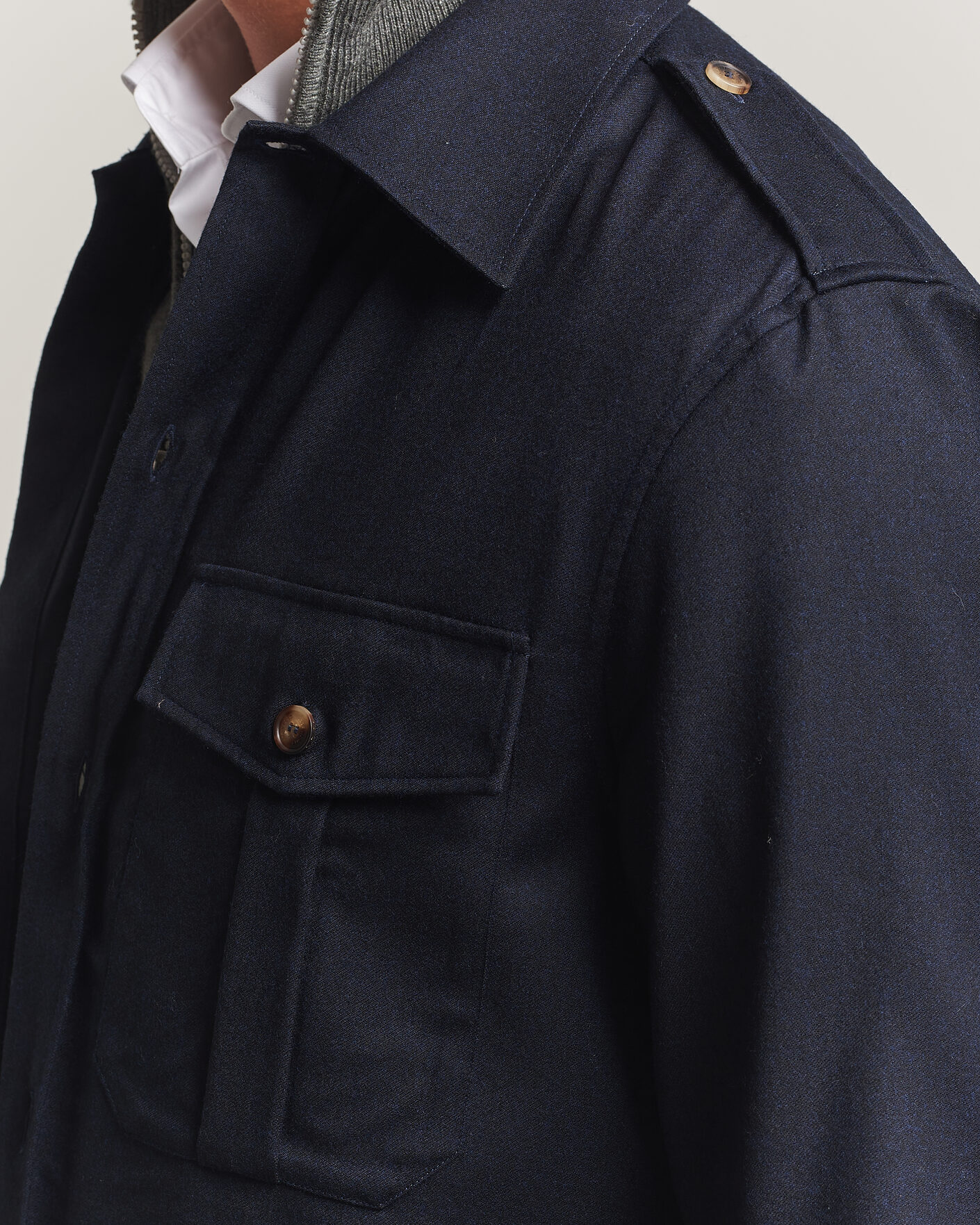 Uomini | Camicie | Brunello Cucinelli | Flannel Double Pocket Overshirt Navy