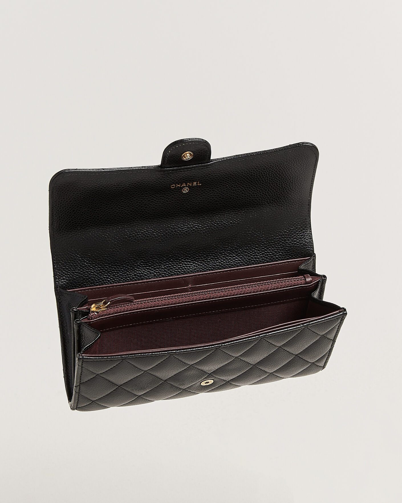 Uomini | Pre-Owned & Vintage Bags | Chanel Pre-Owned | Classic Long Flap Wallet Caviar Leather Black