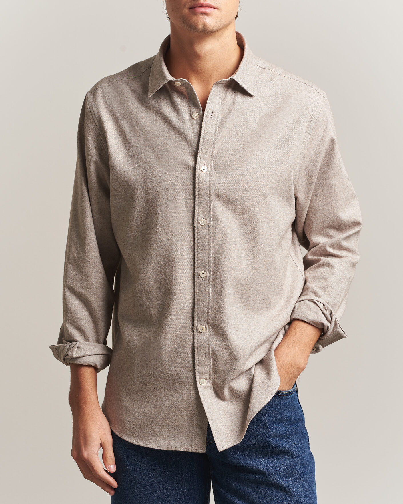 Uomini | Camicie | Gant | Regular Fit Flannel Shirt Light Brown Melange