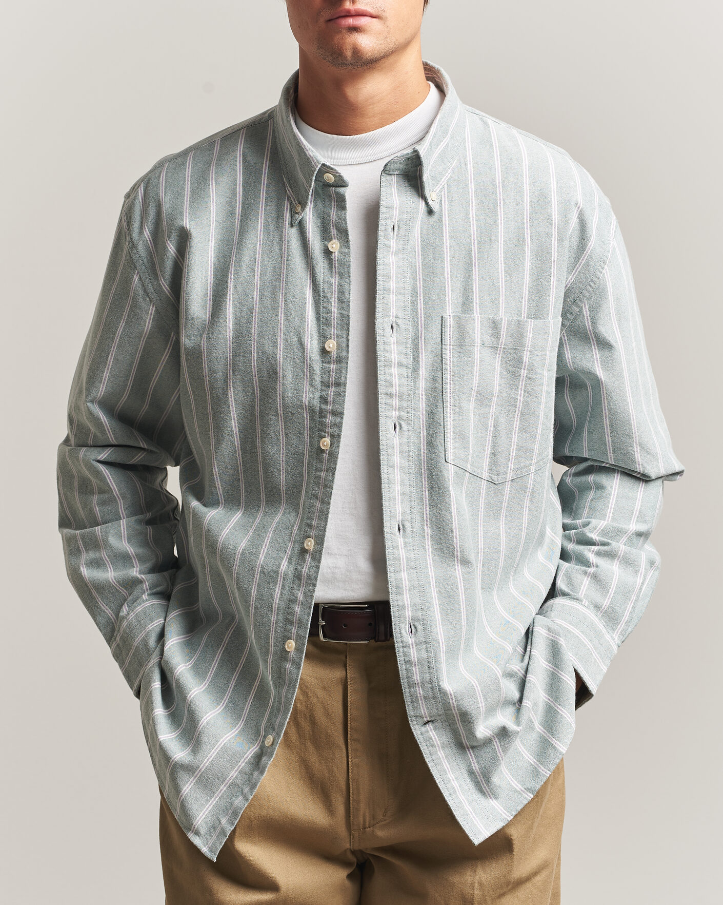 Uomini | Camicie | Gant | Relaxed Fit Brushed Oxford Striped Shirt Dark Emerald