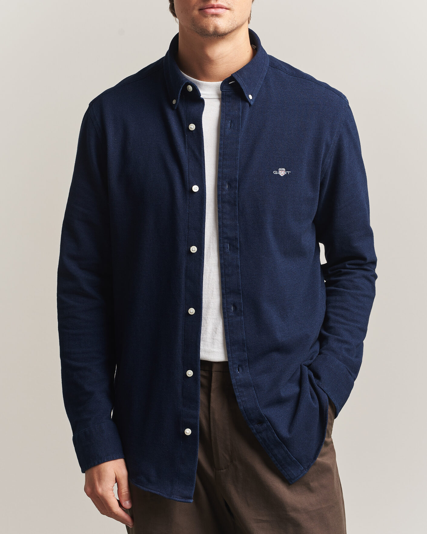 Uomini | Camicie | Gant | Regular Fit Indigo Jersey Pique Shirt Dark Blue