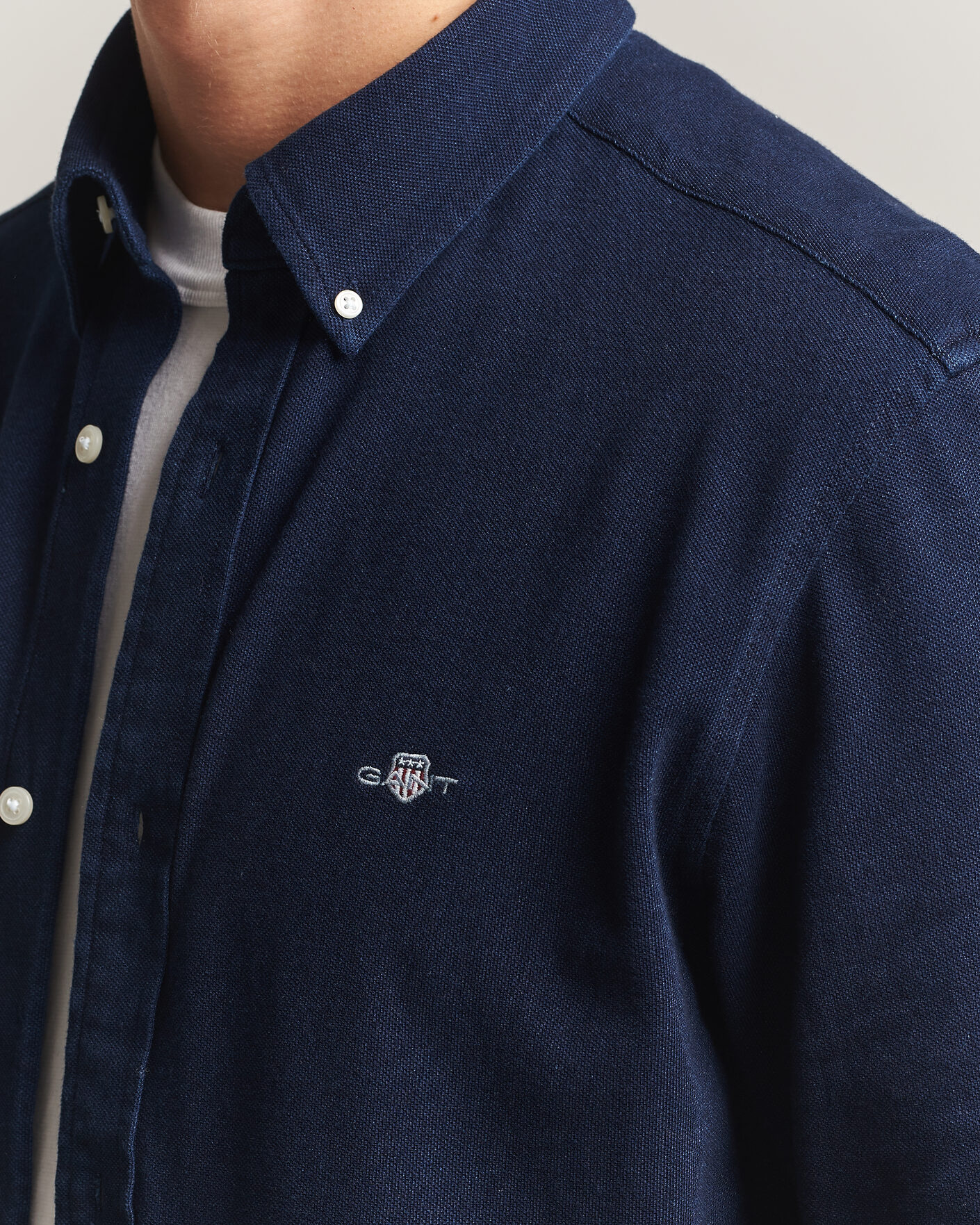 Uomini | Camicie | Gant | Regular Fit Indigo Jersey Pique Shirt Dark Blue